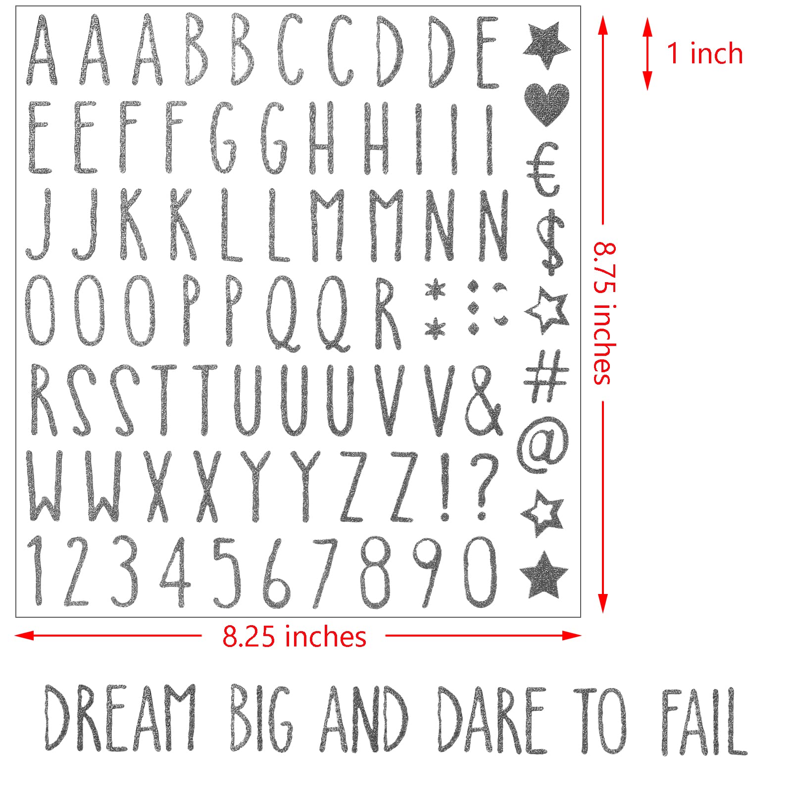 800PCS Glitter Alphabet & Number Stickers - Self-Adhesive Silver Letter Decals for DIY Crafts, Graduation Cap Decor, Classroom Design, Business Signs & Address Markers (10 Sheets) - Perfect for Scrapbooking, Party Decorations & Home Organization