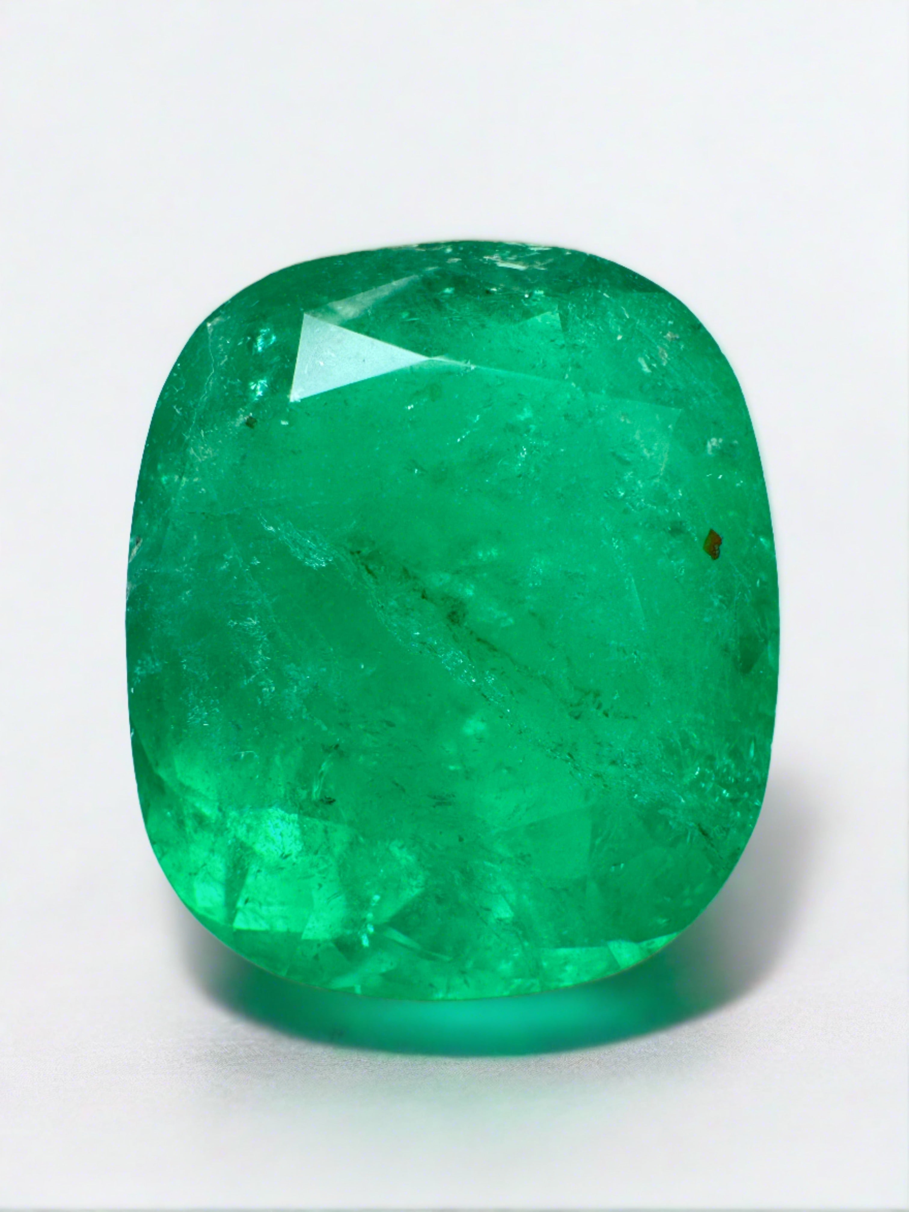 12.81 Carat Natural Colombian Emerald - 17x14mm Loose Cushion Cut Green Gemstone for Jewelry Making & Engagement Rings