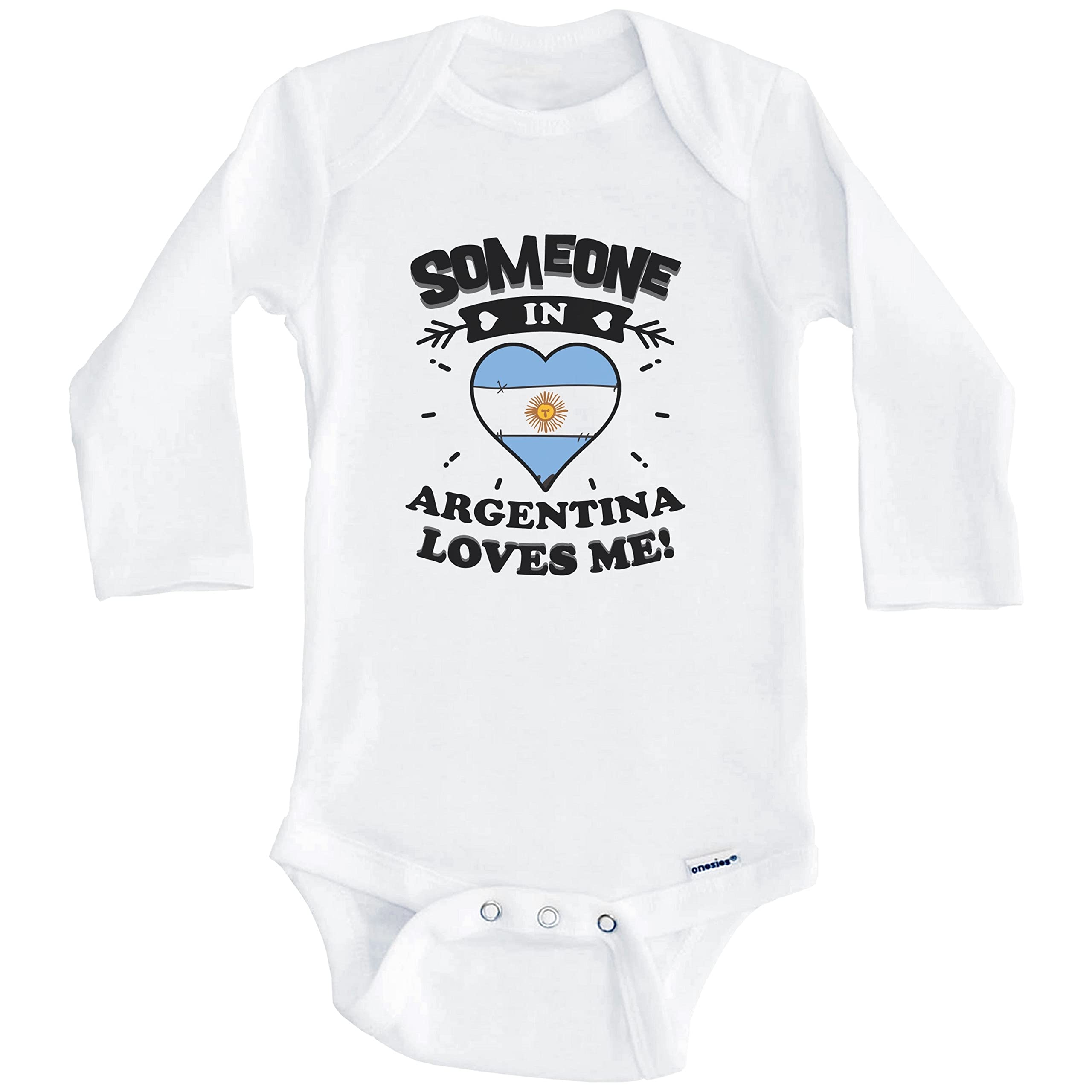 Someone in Argentina Loves Me Argentinian Heart One Piece Baby Bodysuit - Long Sleeve Infant Romper for Newborns & Toddlers - Perfect for Family Photos, Holidays & Gifts
