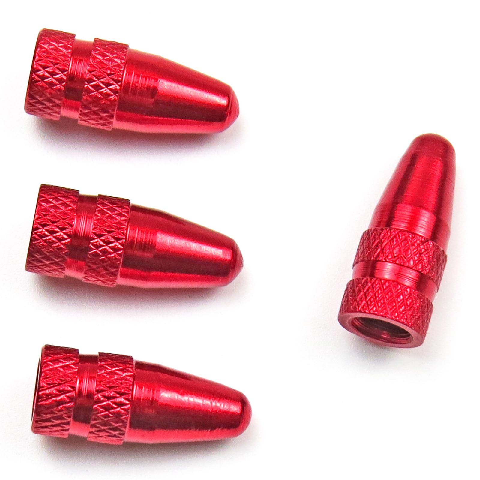 Premium Red Aluminum Presta Valve Caps - 4 Pack Durable Tire Valve Stem Covers for MTB, Road Bike, Hybrid & Mountain Bicycles | Weatherproof Protection for Cycling, Commuting & Outdoor Adventures