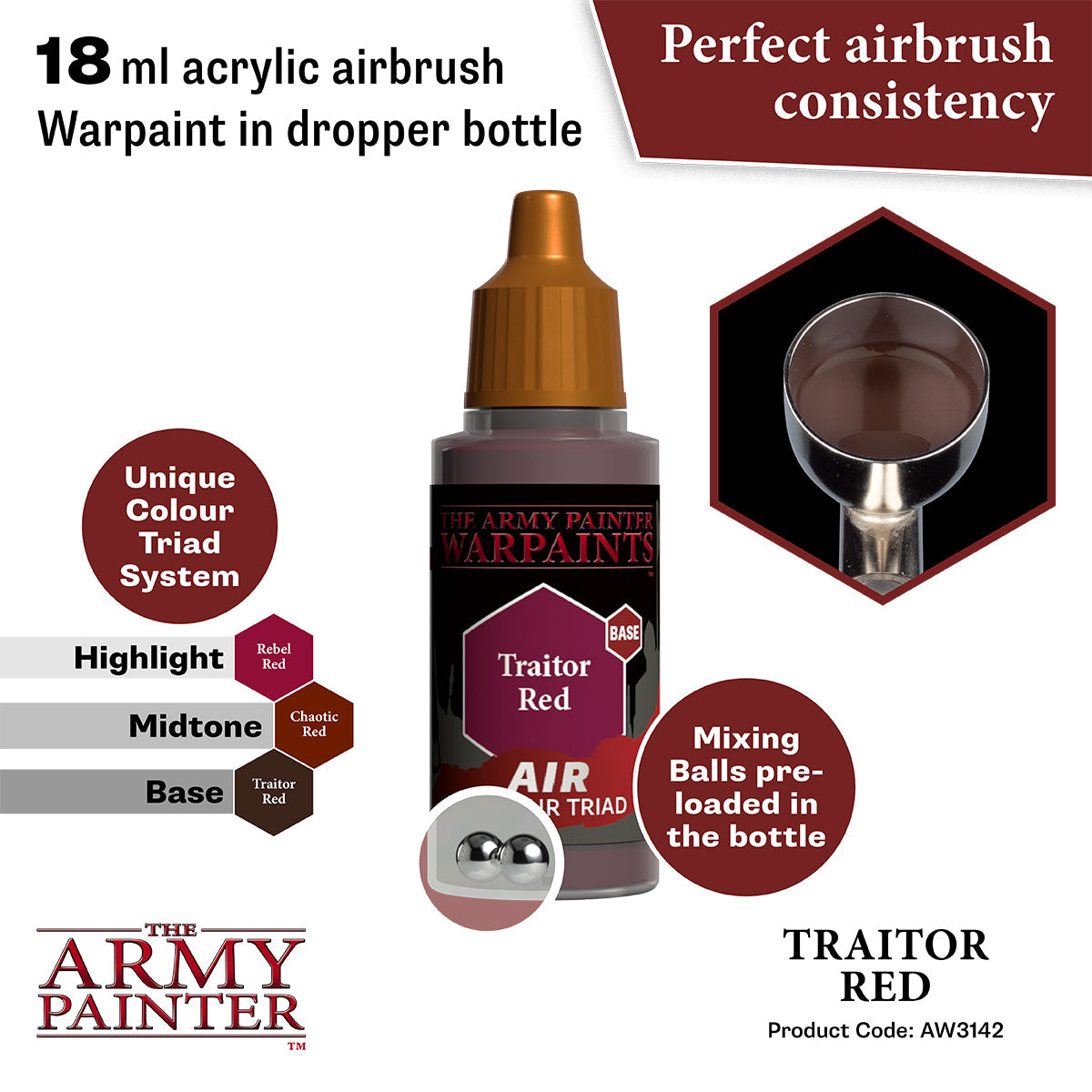 Warpaints Air: Traitor Red - Premium Matte Acrylic Paint for Miniatures & Models - Perfect for Warhammer, D&D, and Tabletop Gaming