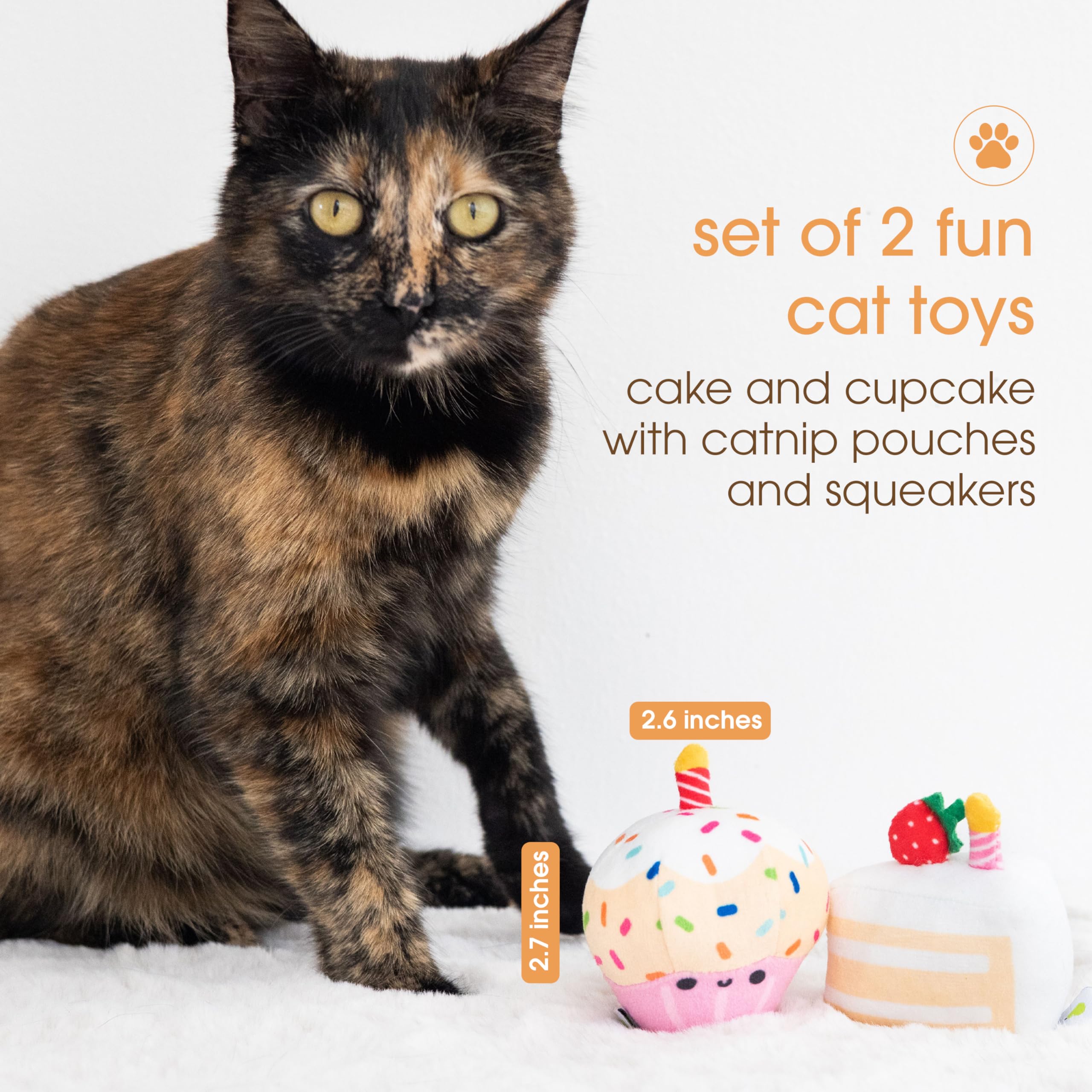 **Pearhead Happy Birthday Cake Cat Toy Set - Interactive Stuffed Cake & Cupcake with Catnip & Squeakers - Fun Kitten Toys for Playtime & Training - Perfect Pet Birthday Gift for Cat Lovers (Set of 2) - Great for Indoor Play, Bonding & Special Occasions**