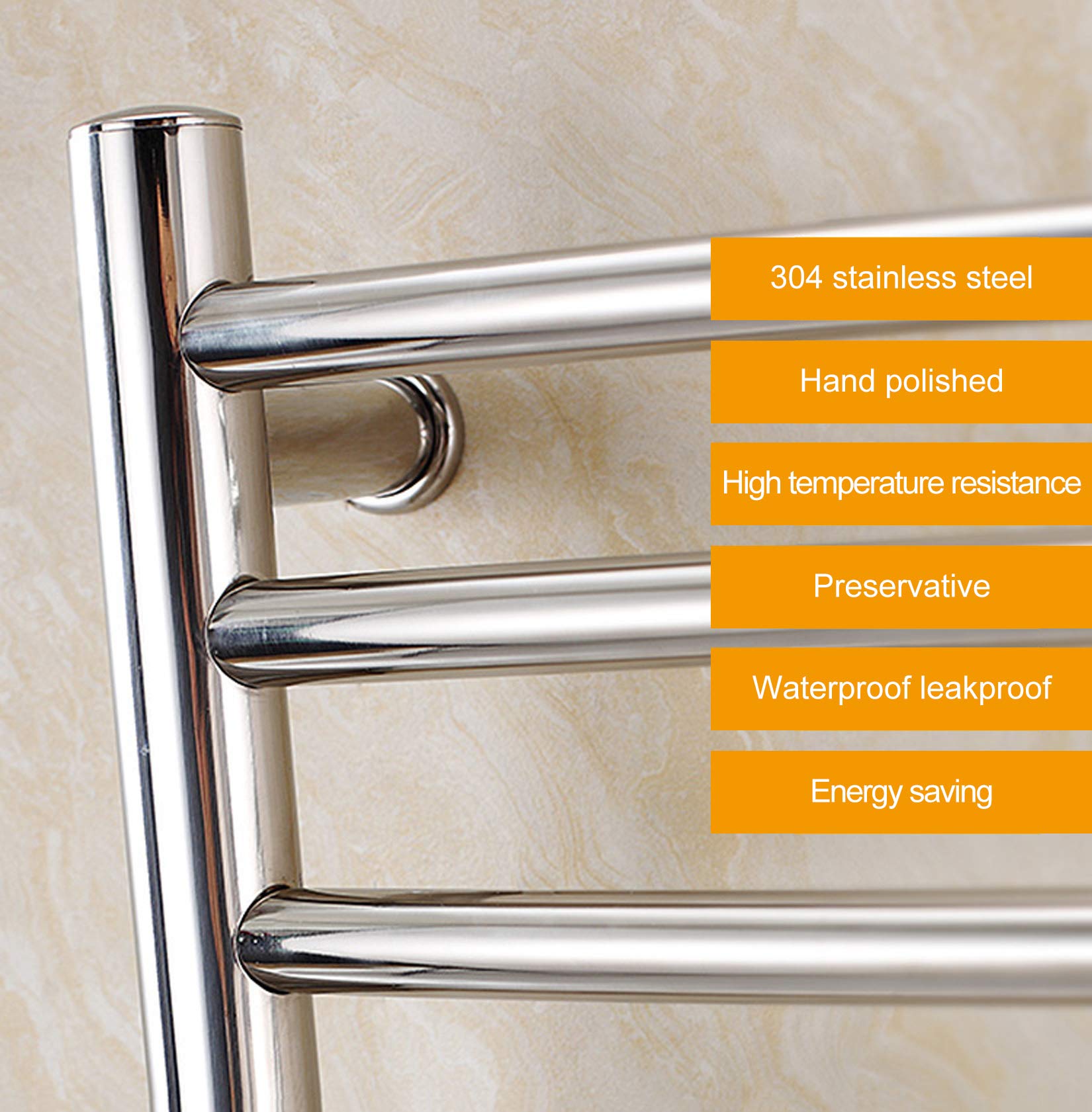 58W Wall Mounted Heated Towel Rail - Stainless Steel Towel Warmer & Dryer for Bathroom, Waterproof & Space Saving (4 Bars) - Perfect for Spa, Luxury Hotels & Cozy Home Bathrooms