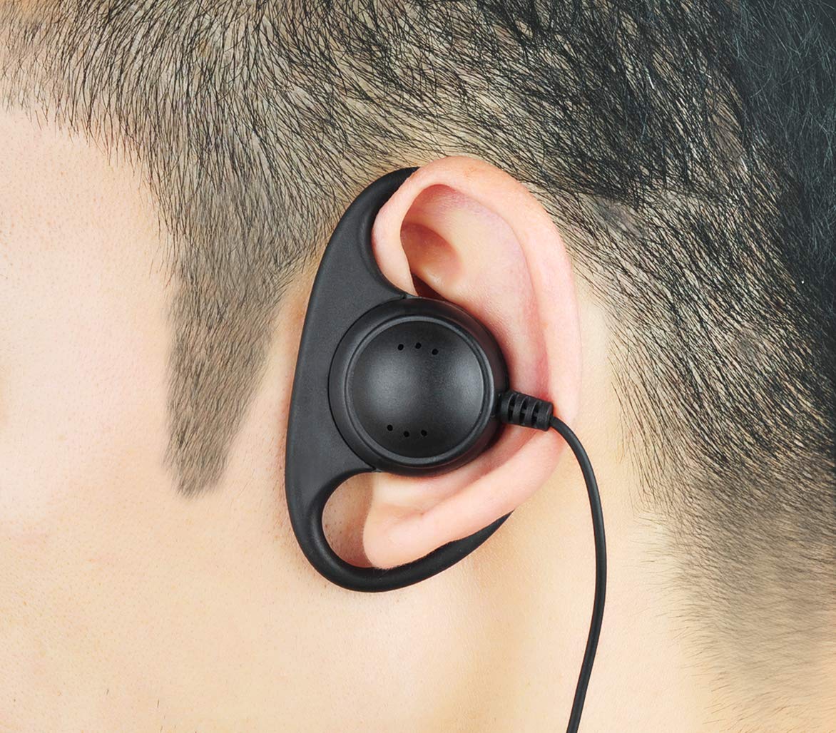 D-Shape Earpiece Headset with Big PTT Button for 2-Pin Walkie Talkie Radios - Compatible with Motorola CP200D, CLS1410, CLS1110, CP185, CP200, RDM2070D - Ideal for Security, Construction & Event Staff Communication