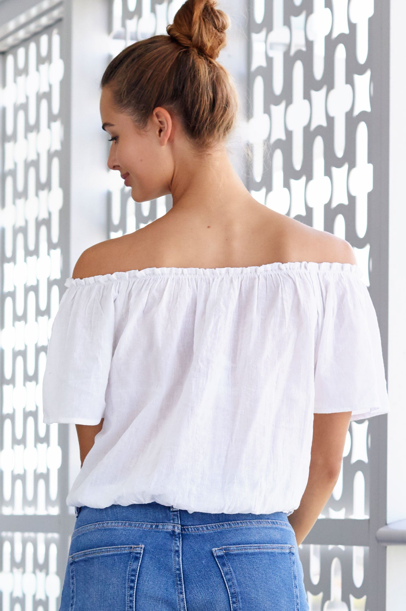 Ilana Frill Organic Cotton Gauze Top for Women - Breathable White Blouse for Summer, Beach & Casual Outings