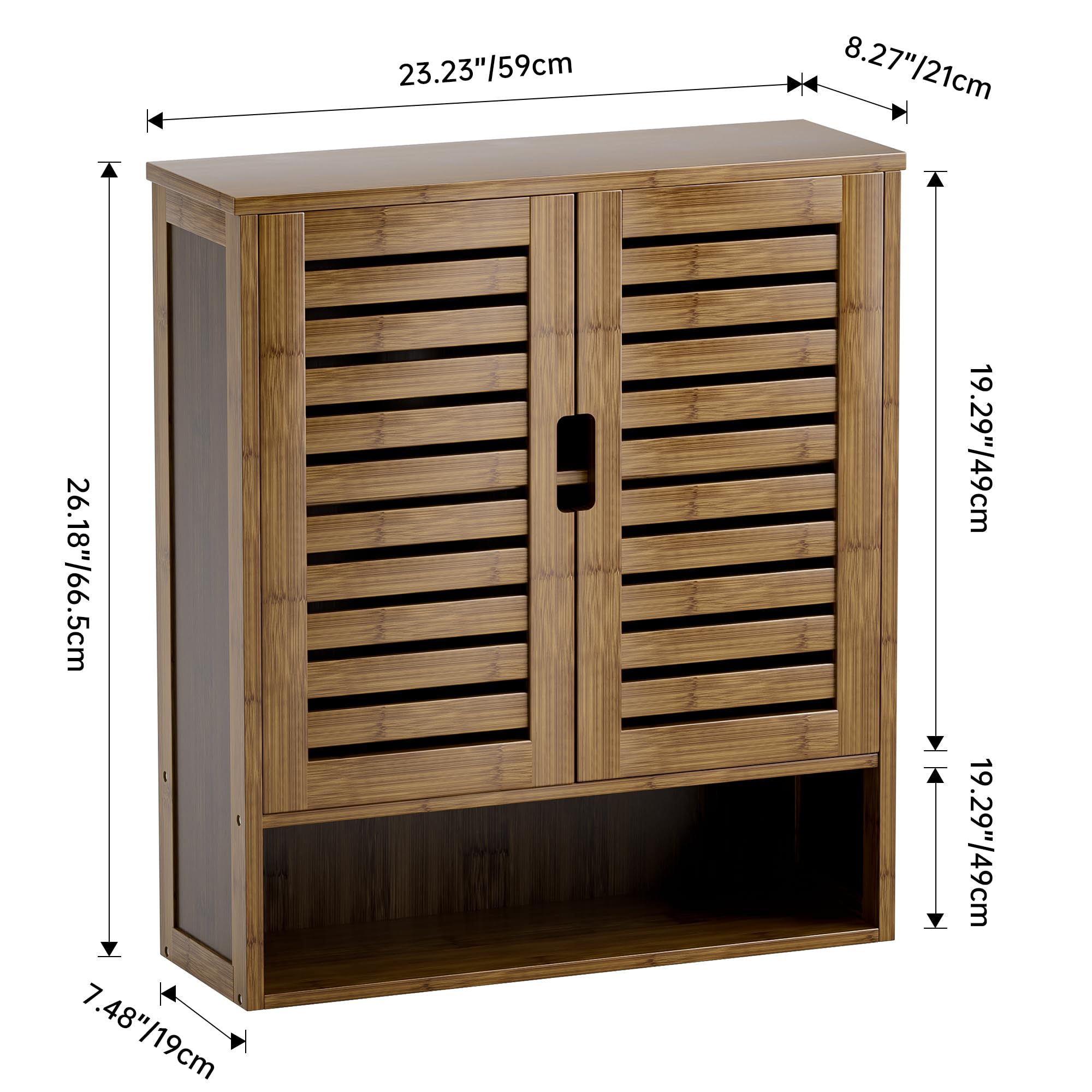 SMIBUY Wall Mounted Bamboo Bathroom Cabinet - Over The Toilet Storage Organizer with 2 Doors & Adjustable Shelves - Space Saving Medicine Cabinet for Bathroom Organization (Walnut) - Perfect for Small Bathrooms, Apartments and RV Living