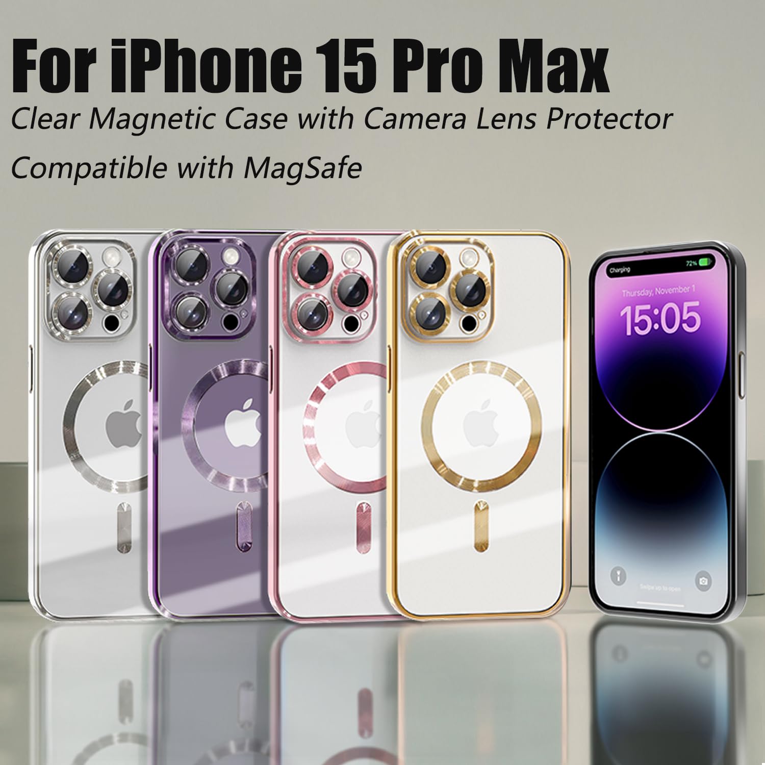 **iPhone 15 Pro Max MagSafe Case with Camera Lens Protector – Clear Magnetic Full Protection Cover, Anti-Scratch & Elegant Pink Design | Perfect for Everyday Use, Travel & Wireless Charging**