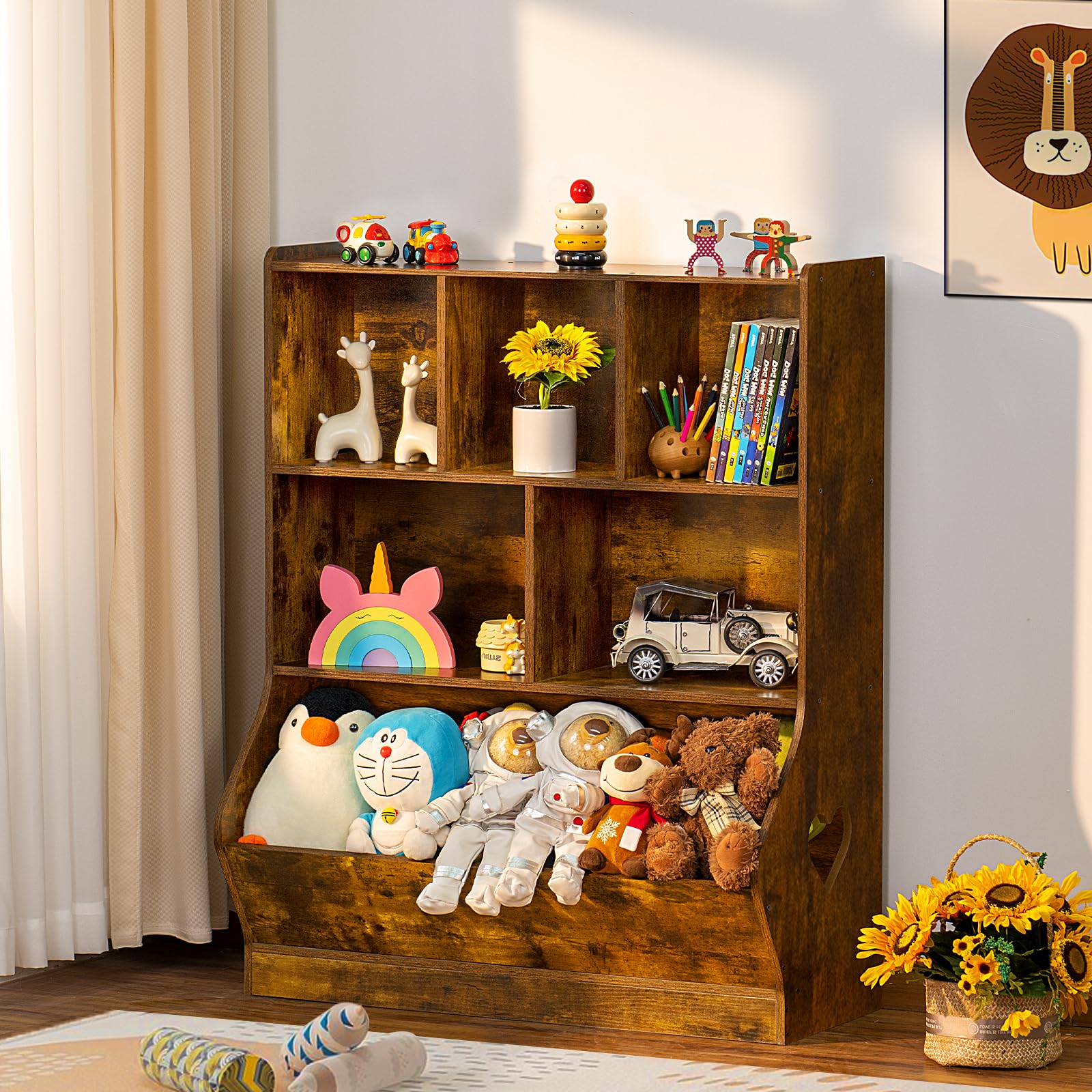 Lerliuo 3-Tier Kids Toy Storage Organizer & Bookcase - 7 Cubby Toy Shelf Cabinet for Playroom, Bedroom, Nursery - 29.53