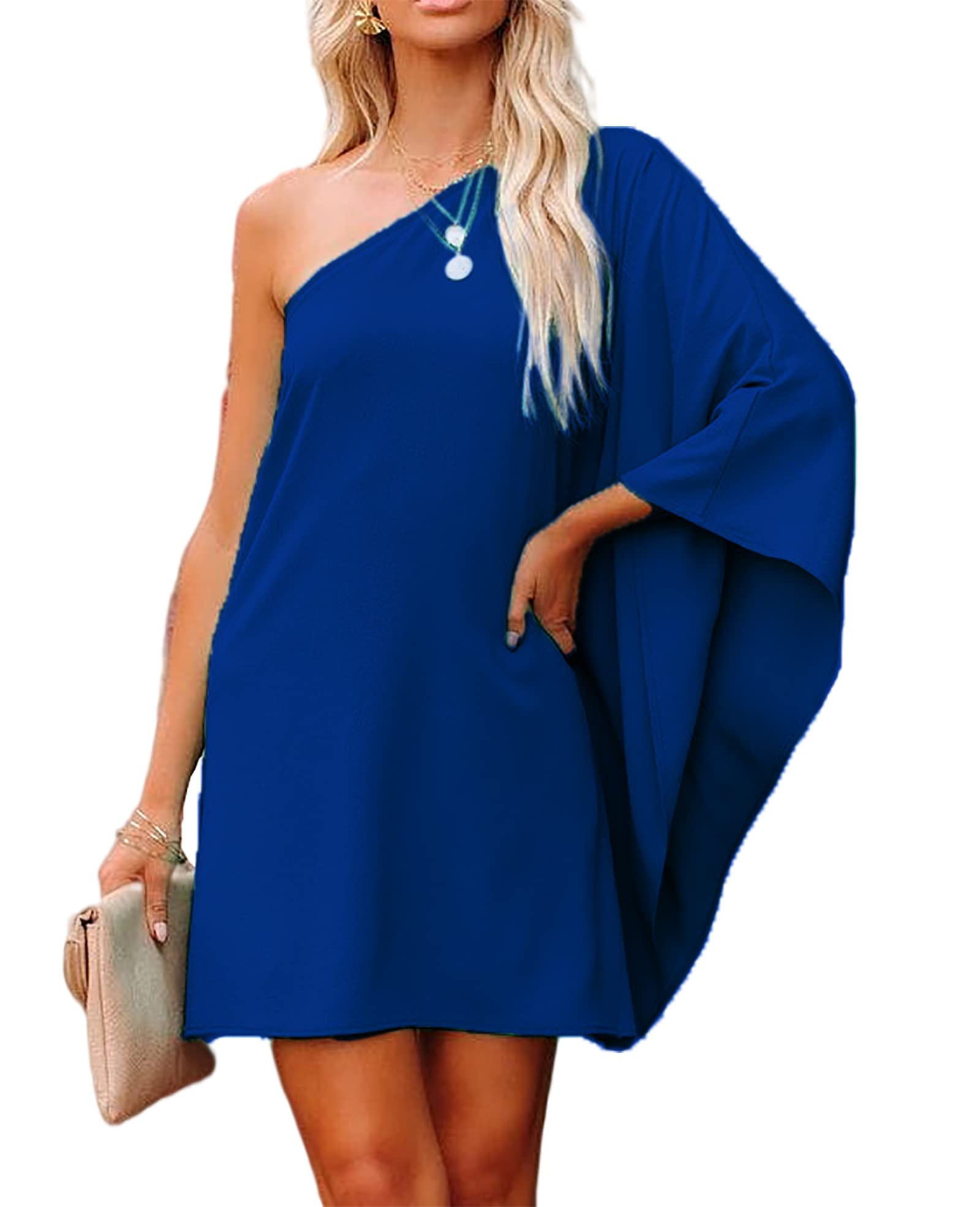 Stylish Women's One Shoulder Batwing Sleeve Casual Dress - Summer Club Party Cocktail Outfit for Night Out, Date Night & Special Occasions