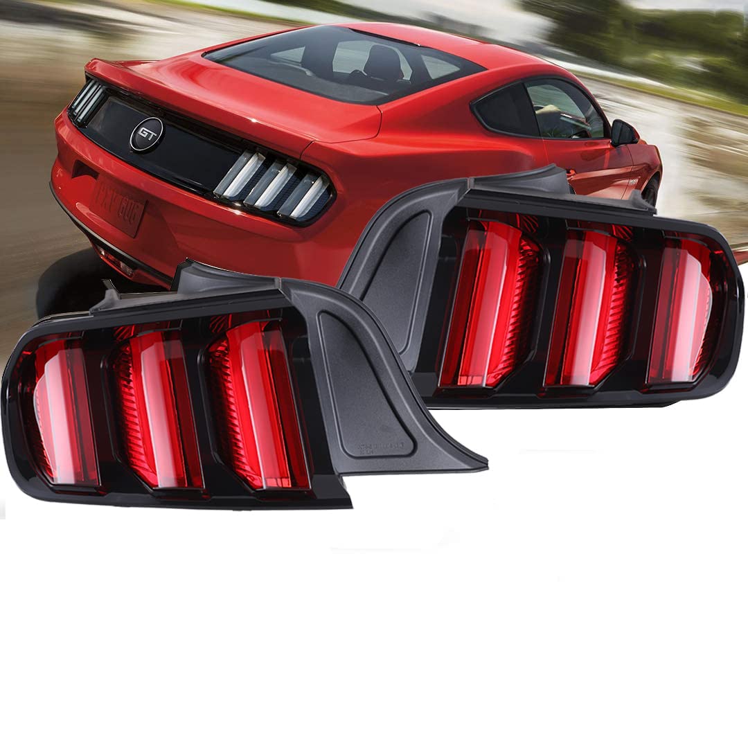 Winjet Euro Style LED Tail Lights Assembly for 2015-2022 Ford Mustang - Sequential Dynamic Turn Signals & Running Lights (Red Lens, 1 Pair) - Upgrade Rear Lamps for Enhanced Style & Night Visibility