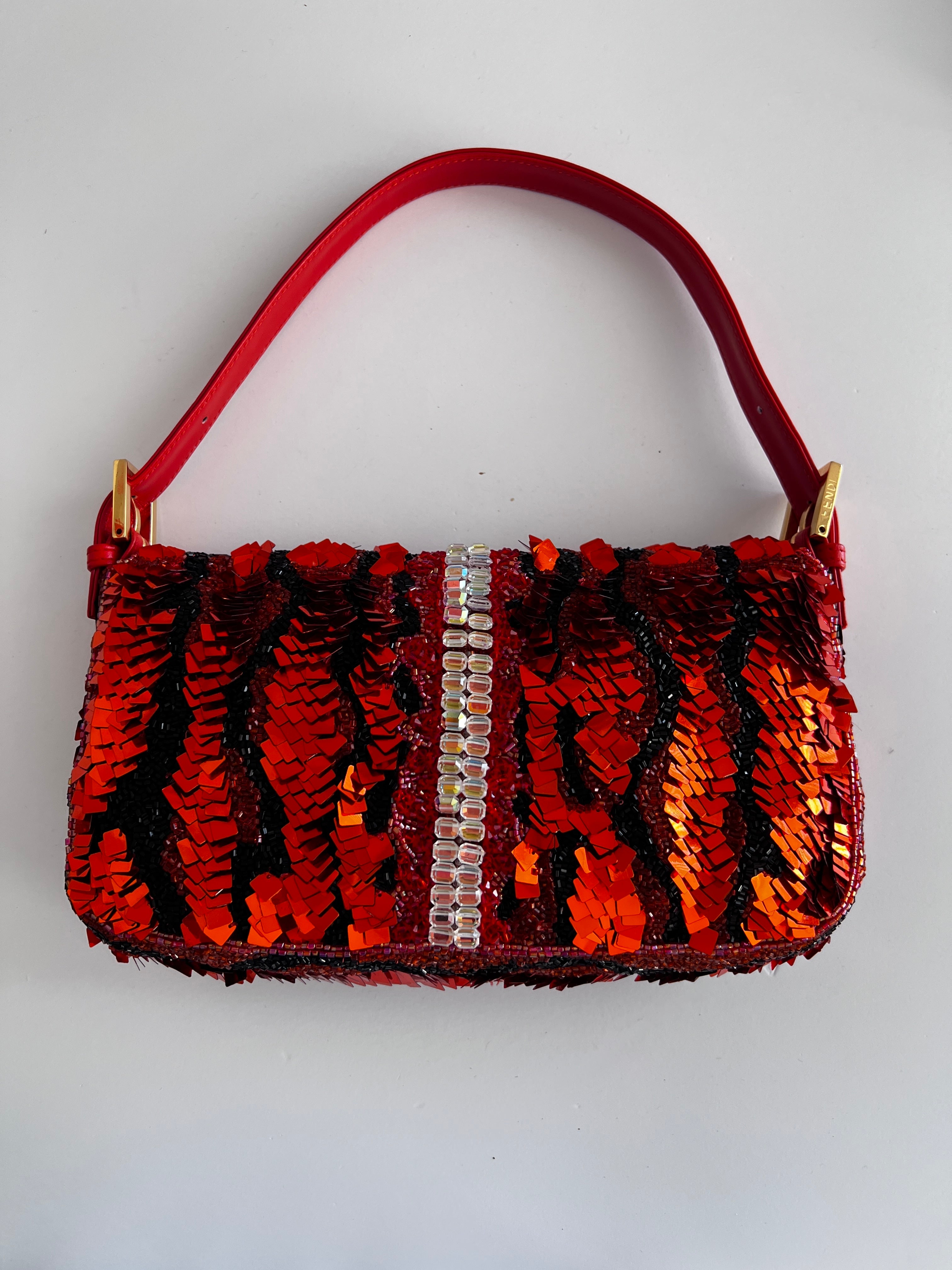 Vintage Fendi Orange Sequin Baguette Bag - Rare Designer Handbag for Women | Perfect for Parties, Weddings & Special Occasions