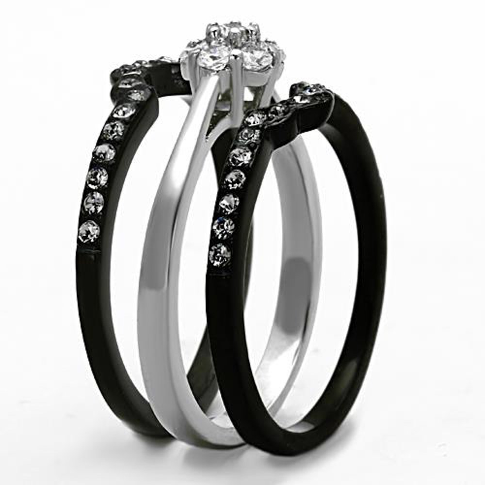 1.85ct CZ Black Stainless Steel Wedding Ring Set for Women Size 5-10 - Elegant Bridal Jewelry