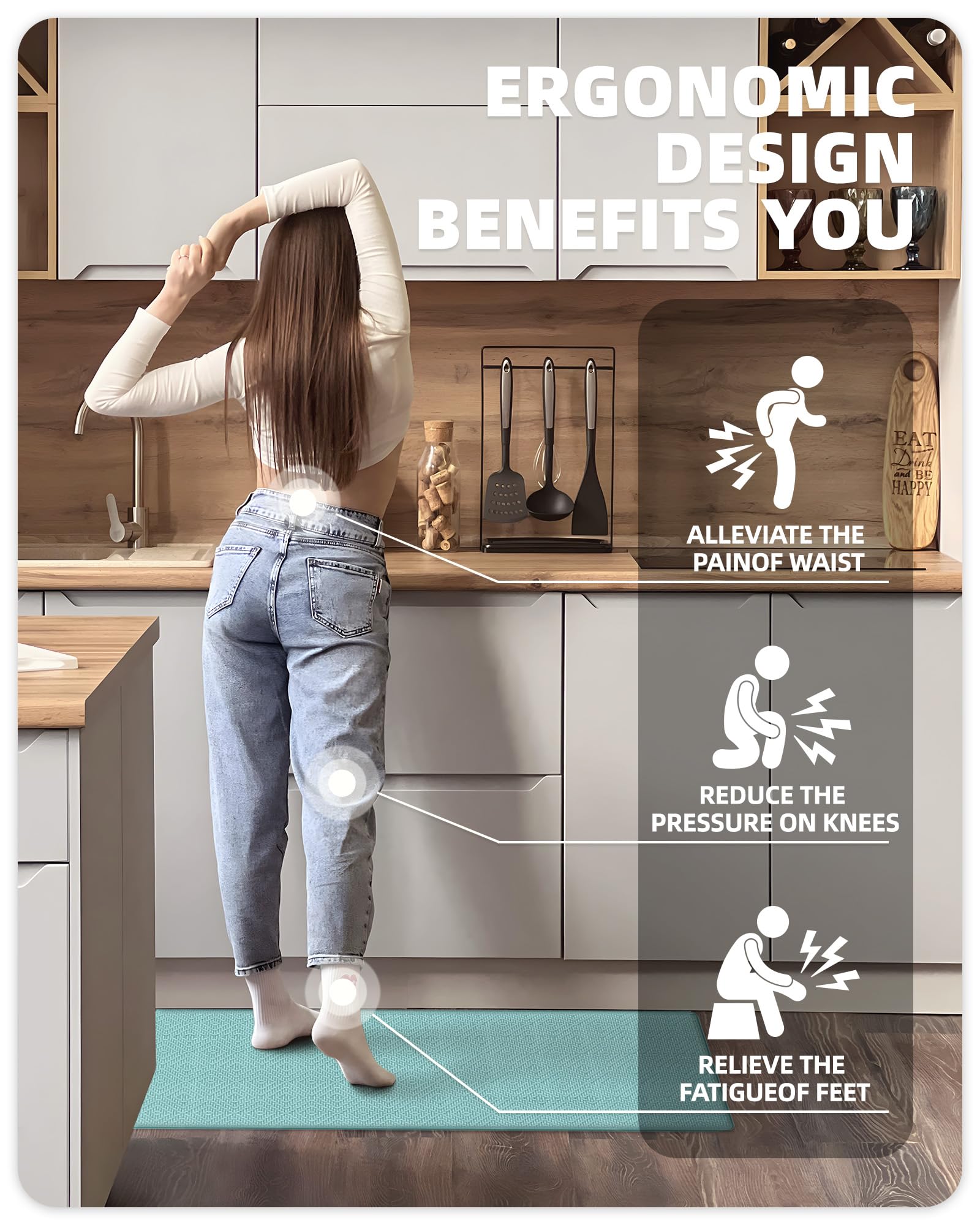 Anti-Fatigue Kitchen Floor Mat - Non-Slip Cushioned Foam Pad for Standing Comfort, 17