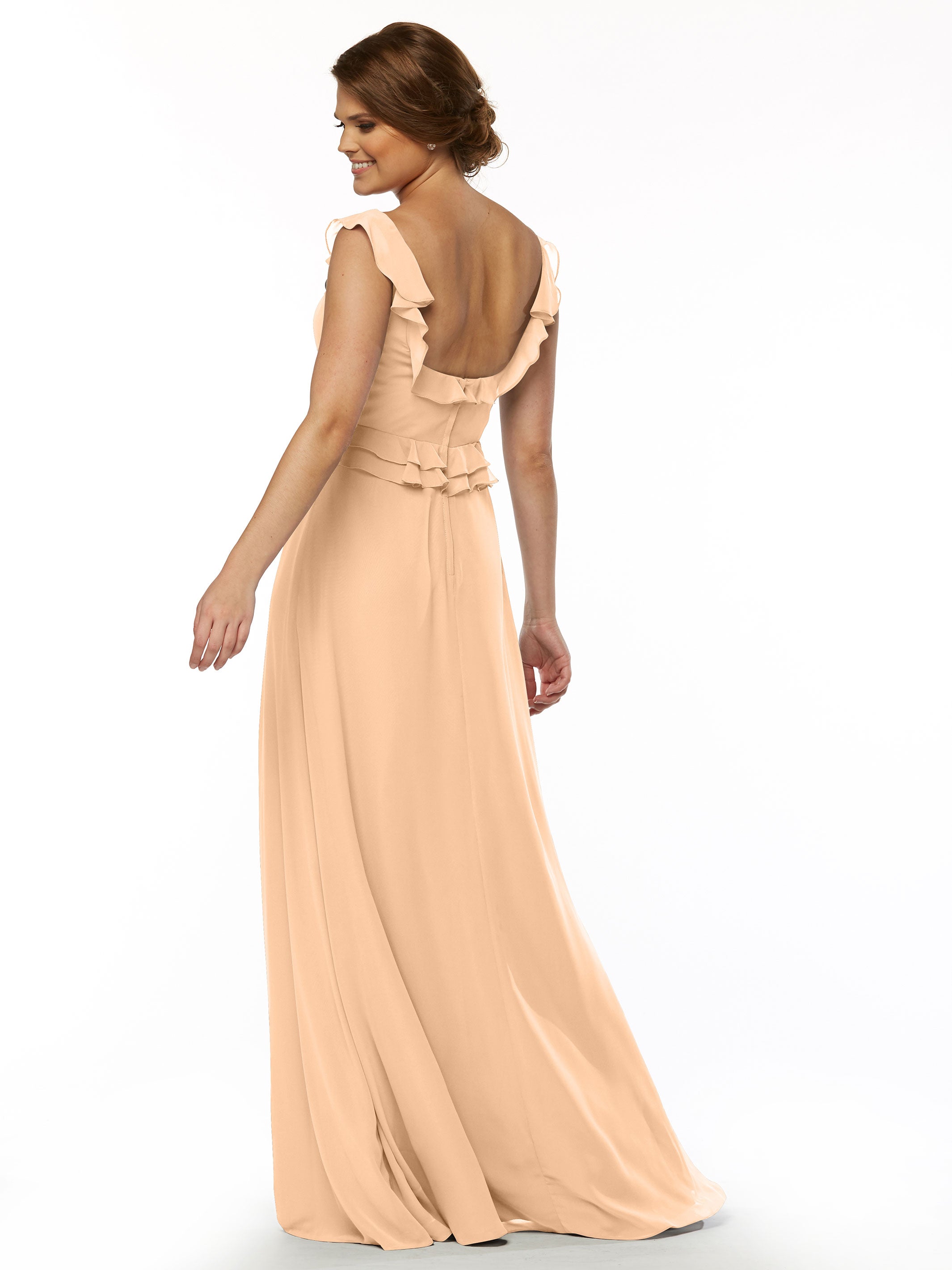 Elegant 80173 Chiffon Off-The-Shoulder A-Line Bridesmaid Dress with Ruffled Bodice - Perfect for Weddings, Formal Events & Special Occasions