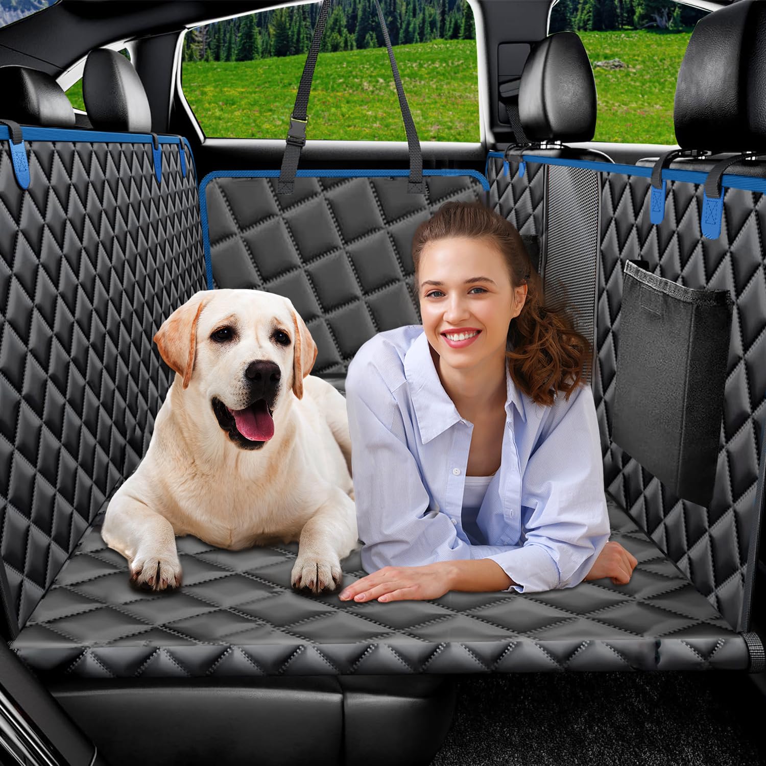 Durable Waterproof Dog Car Seat Cover for Back Seat - Non-Slip Pet Hammock with Mesh Window & Hard Bottom - Universal Fit for Cars, Trucks, SUVs (Small, Medium, Large Dogs) - Perfect for Road Trips & Daily Commutes