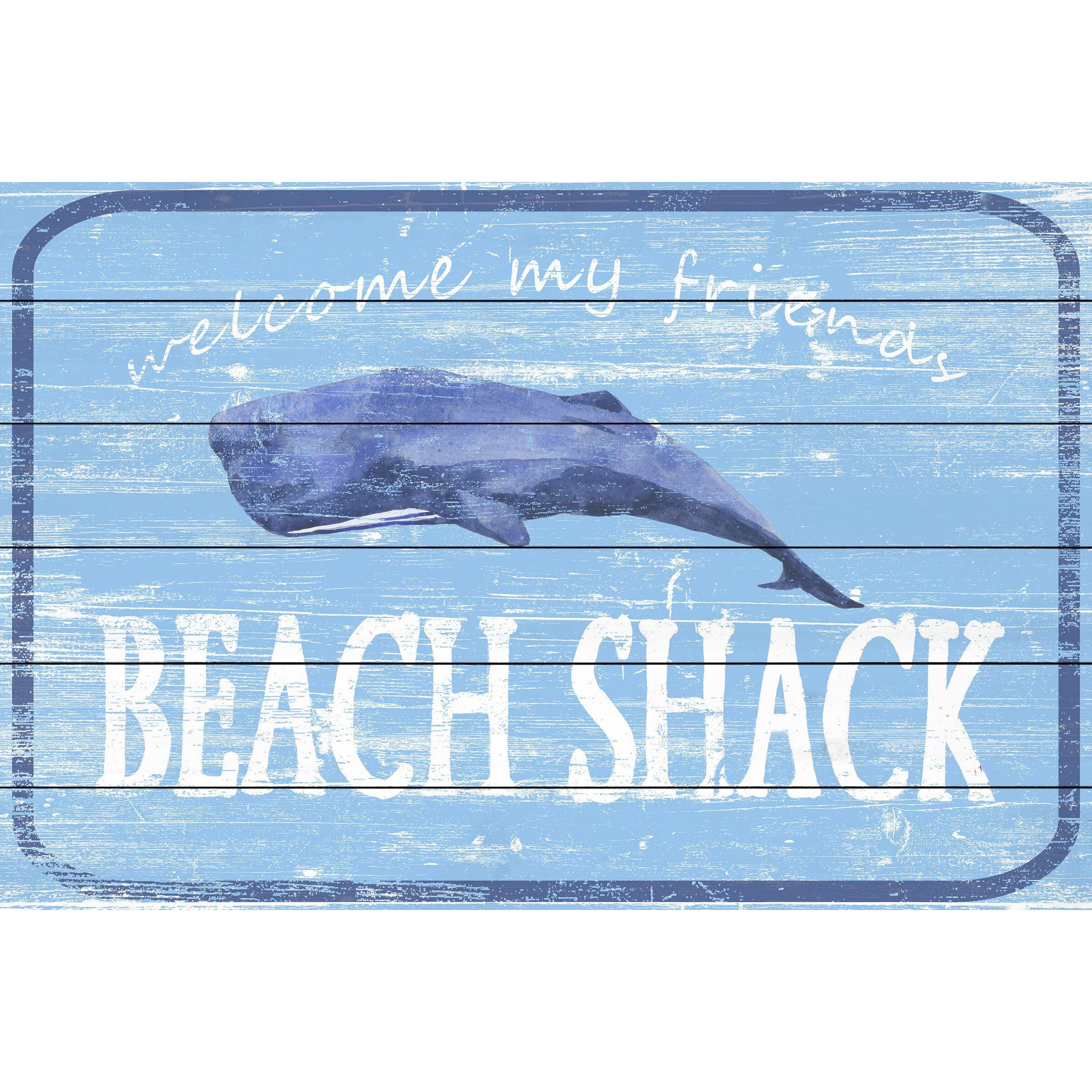 Handmade Beach Shack Painting Print on White Wood - 24x16 Inch Coastal Wall Art Decor for Living Room, Bedroom & Beach House