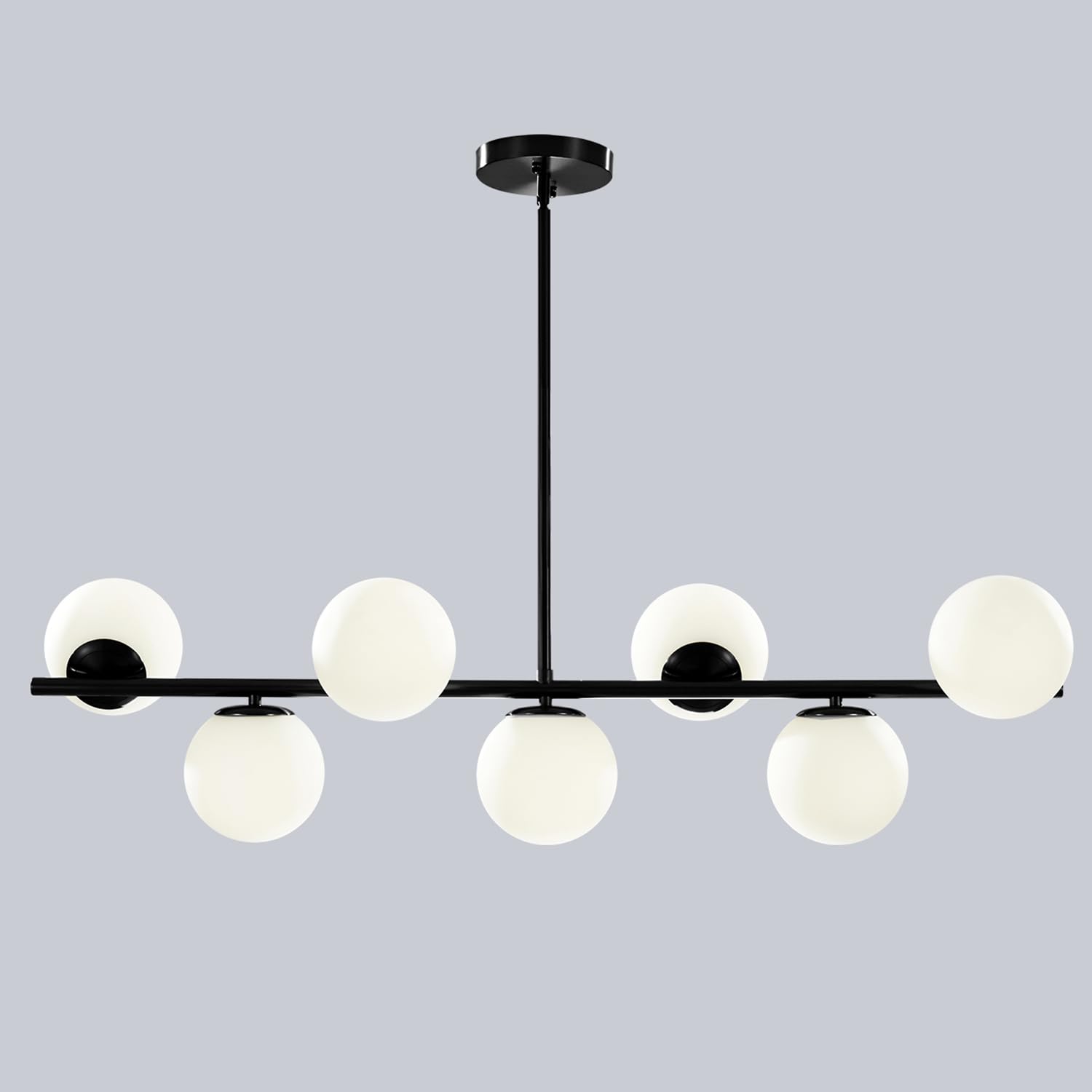7-Light Black Glass Globe Chandelier - Mid-Century Modern Adjustable Bubble Sputnik Pendant Light for Kitchen Island, Dining Room & Living Room Ceiling Lighting (Black)