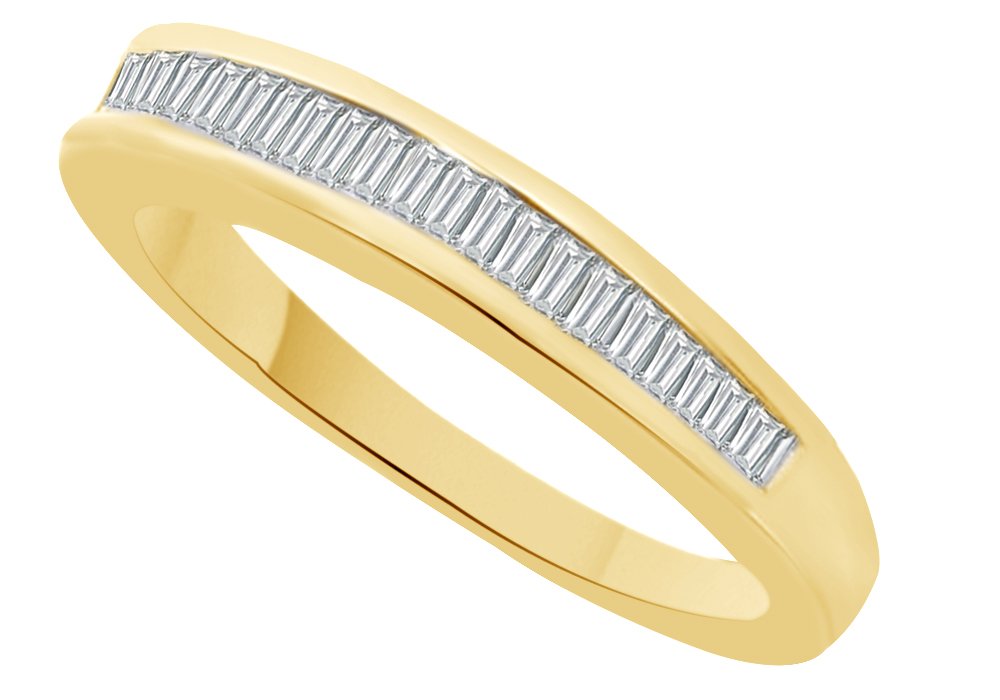AFFY 10K Solid Gold White Natural Diamond Baguette Cut Wedding Band Ring for Women (0.15 CTTW) - Perfect for Engagement, Anniversary & Bridal Jewelry Gifts