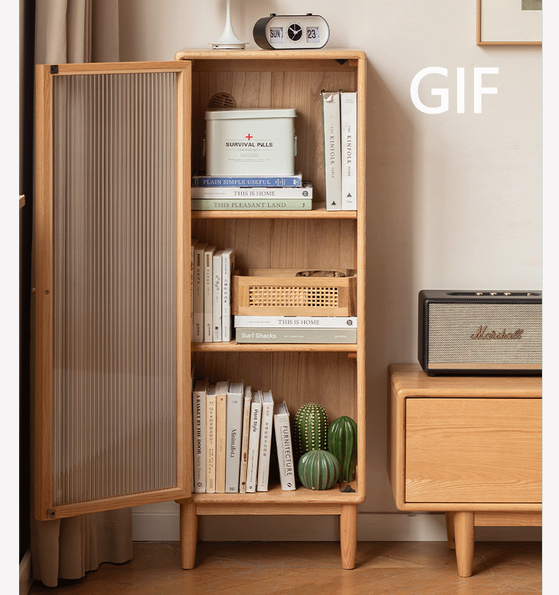 Solid Oak Wood Side Cabinet - Small Bookcase with Adjustable Shelves for Living Room, Bedroom, or Office Storage | Rustic Home Decor Furniture