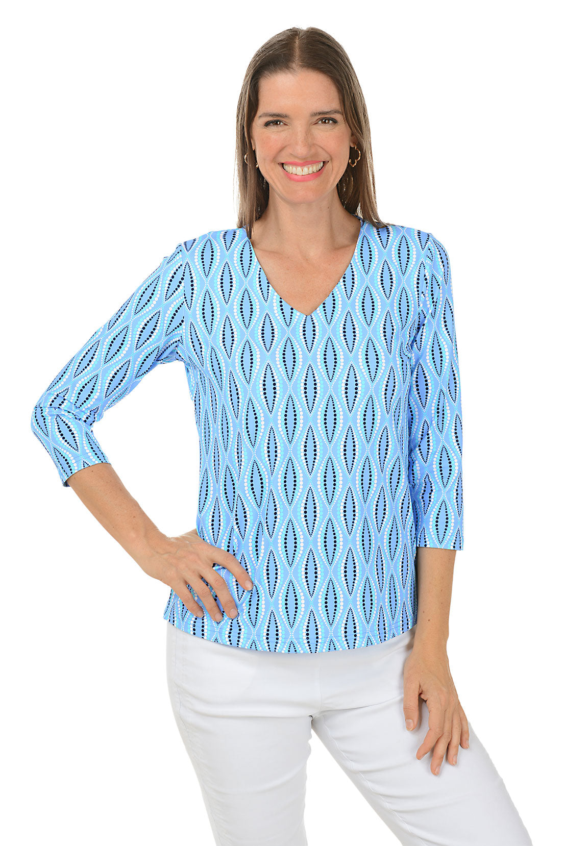 Dot Your Eyes UPF50+ V Neck Top - Sun Protection Women's T-Shirt for Outdoor, Beach & Summer Activities