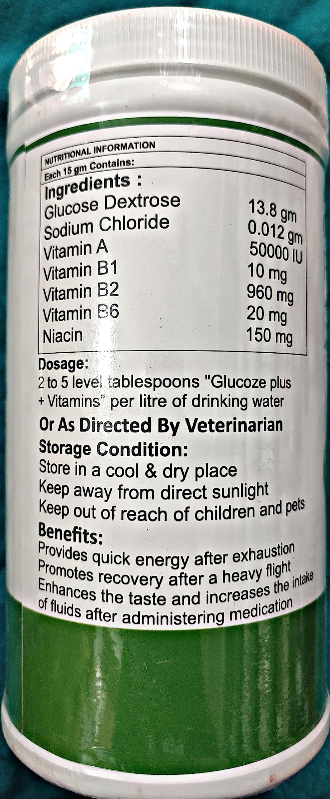 Premium GLUCOZE with Essential Vitamins for Pigeon Recovery & Health - Supports Energy Boost, Immune System & Faster Healing for Racing & Show Pigeons