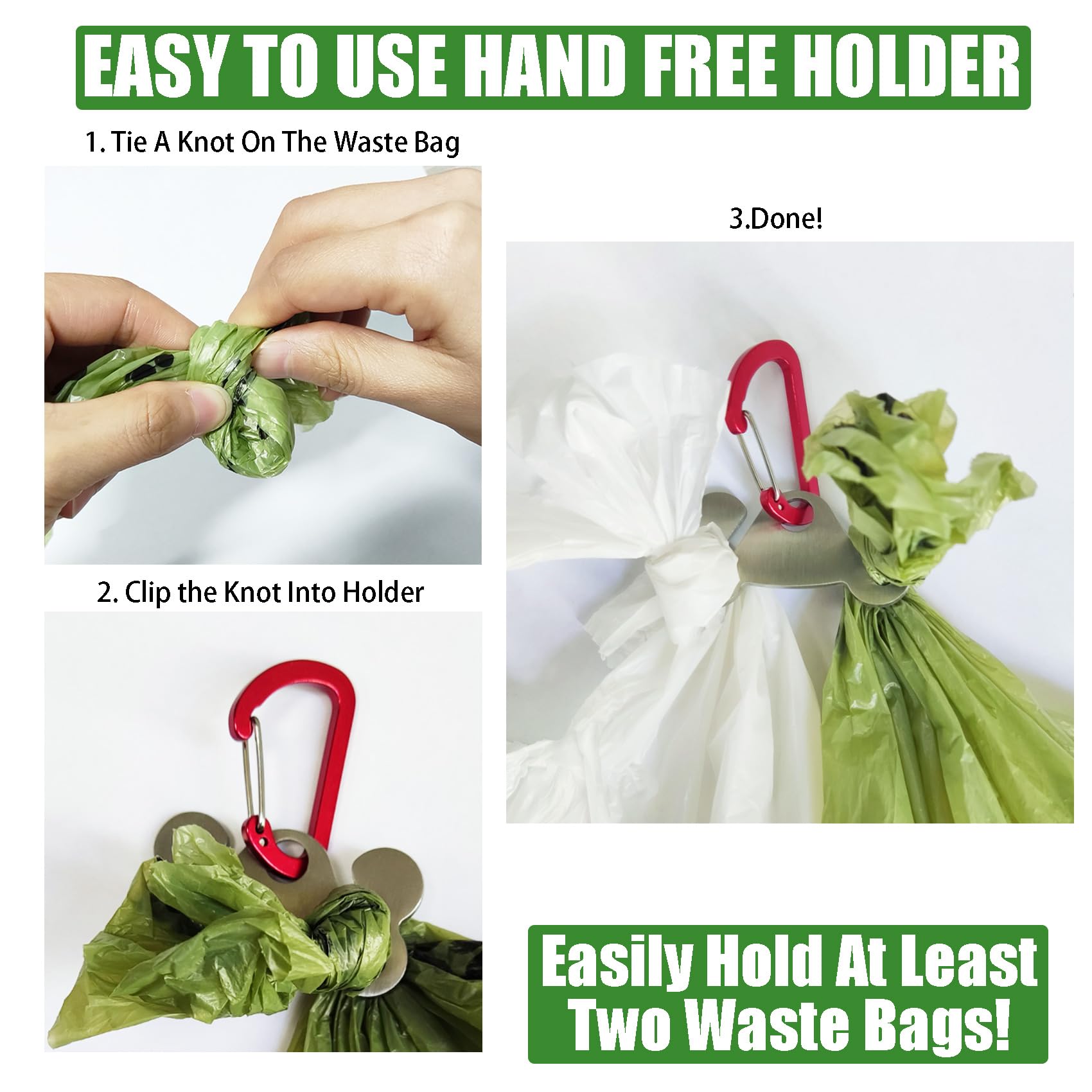 2PCS Dog Poop Bag Holder - Leash Attachment Waste Bag Dispenser for Dogs, Hands-Free Poop Bag Carrier for Walking & Hiking - Durable & Convenient for Pet Owners