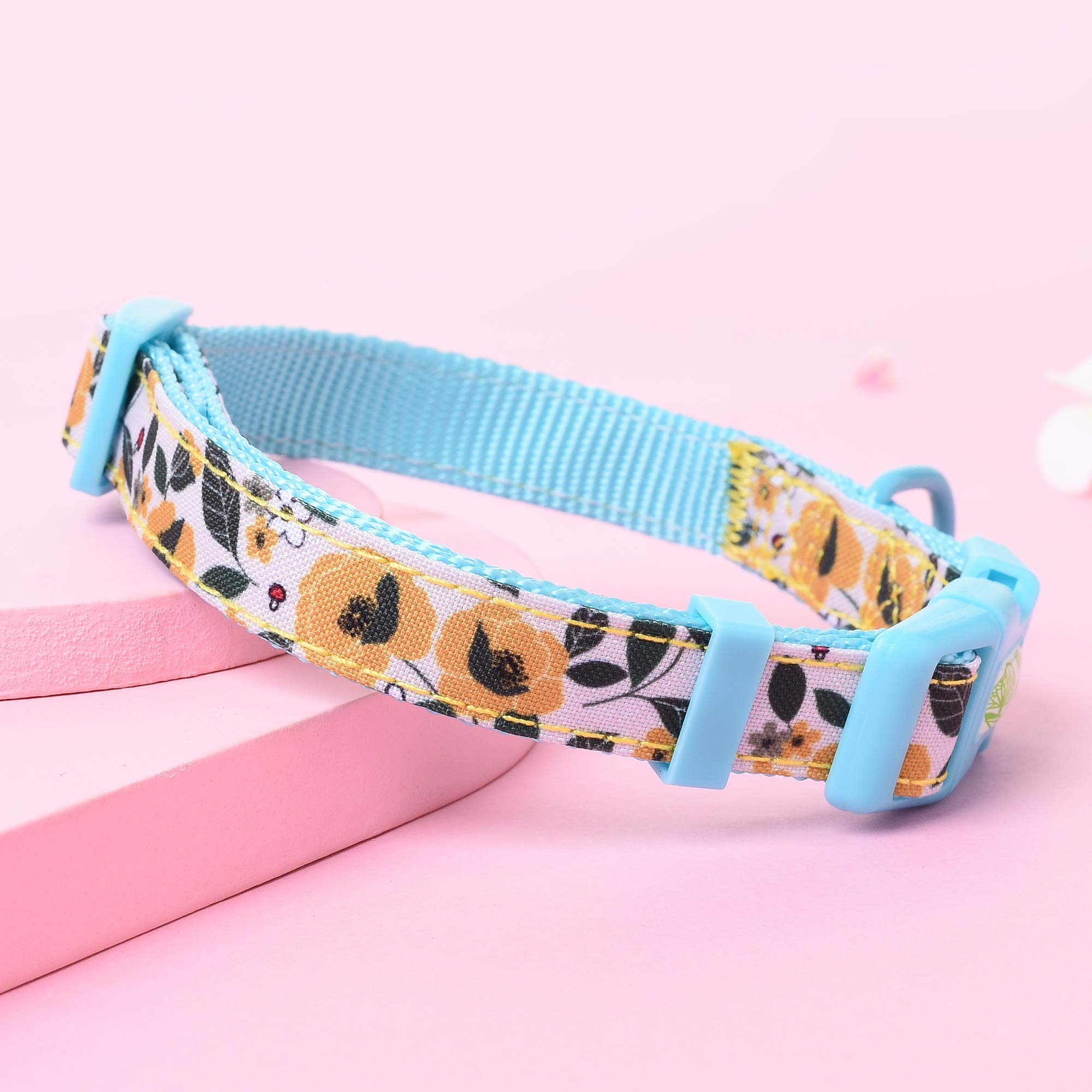Mile High Life Cute Lightweight Soft Poly Cotton Dog Collar for Small Dogs - Flower & Fruit Pattern (Bindweed, Size S) | Perfect for Daily Walks, Outdoor Adventures & Stylish Pet Fashion