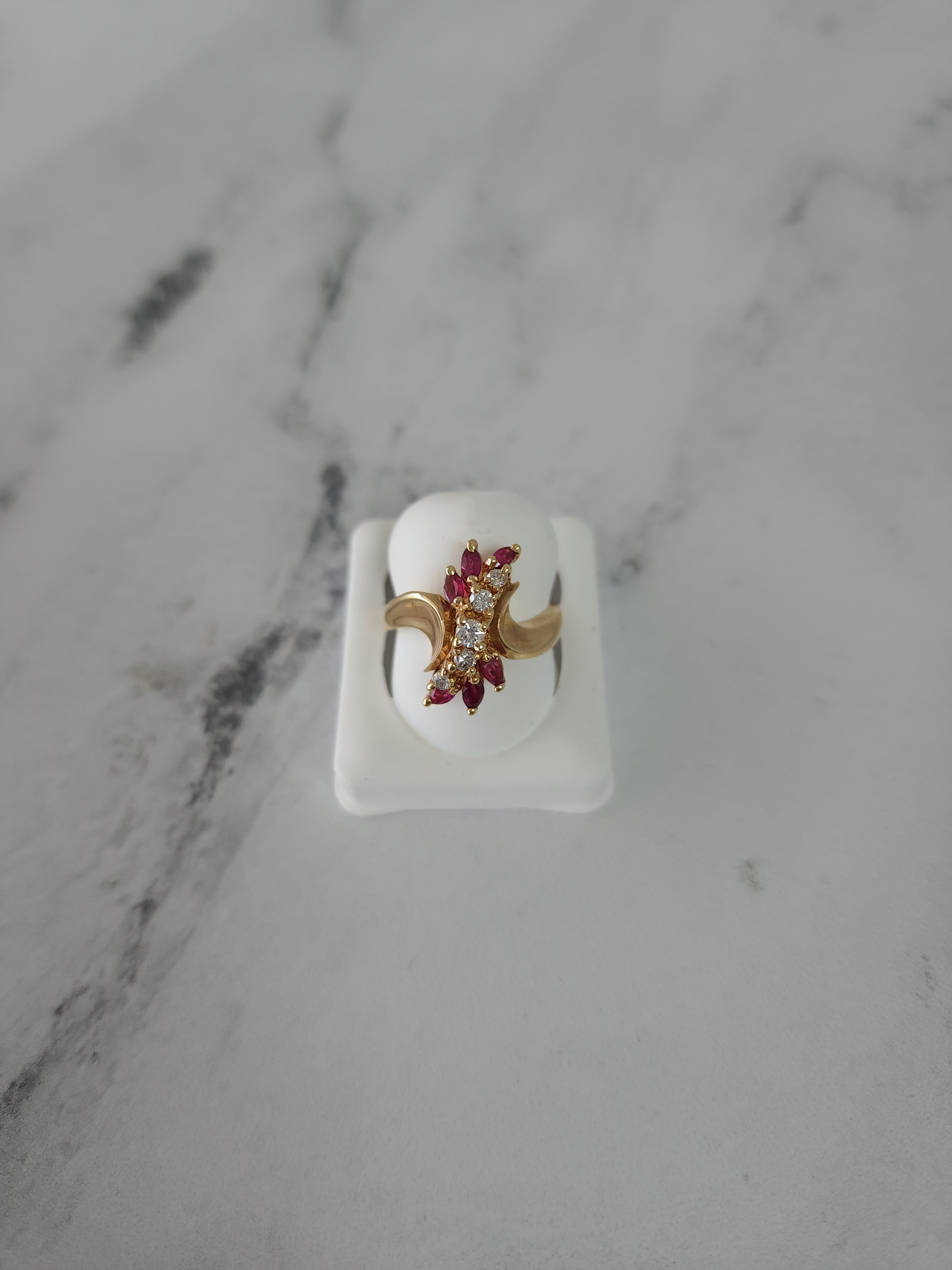 Exquisite 14k Yellow Gold Marquise Ruby & Diamond Cluster Ring for Women | Elegant Vertical Design | Perfect for Engagement, Anniversary & Special Occasions