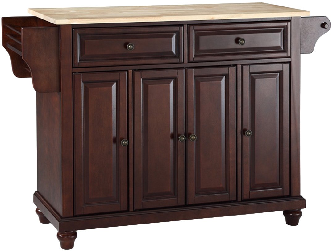 Crosley Cambridge Wood Top Rolling Kitchen Island Cart with Storage - Microwave Stand & Spice Rack - Mahogany Finish - Perfect for Small Kitchens, Pantry Organization & Mobile Food Prep Station