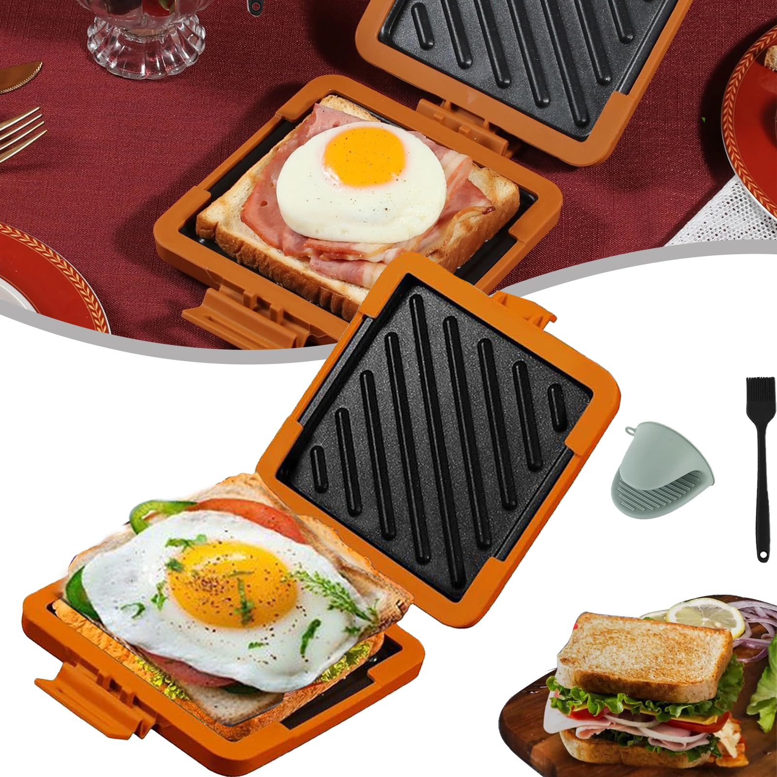 Microwave Toastie Maker - Quick & Easy Sandwich Maker for Breakfast, Lunch & Snacks | Perfectly Cooked, Time-Saving & Compact (Orange) | Ideal for Dorms, Offices & Quick Meals
