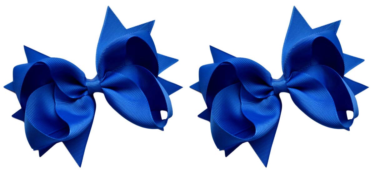 2-Pack 4.5 Inch Royal Blue Grosgrain Ribbon Hair Bows for Girls - Funny Girl Designs - Perfect for School, Parties, and Special Occasions