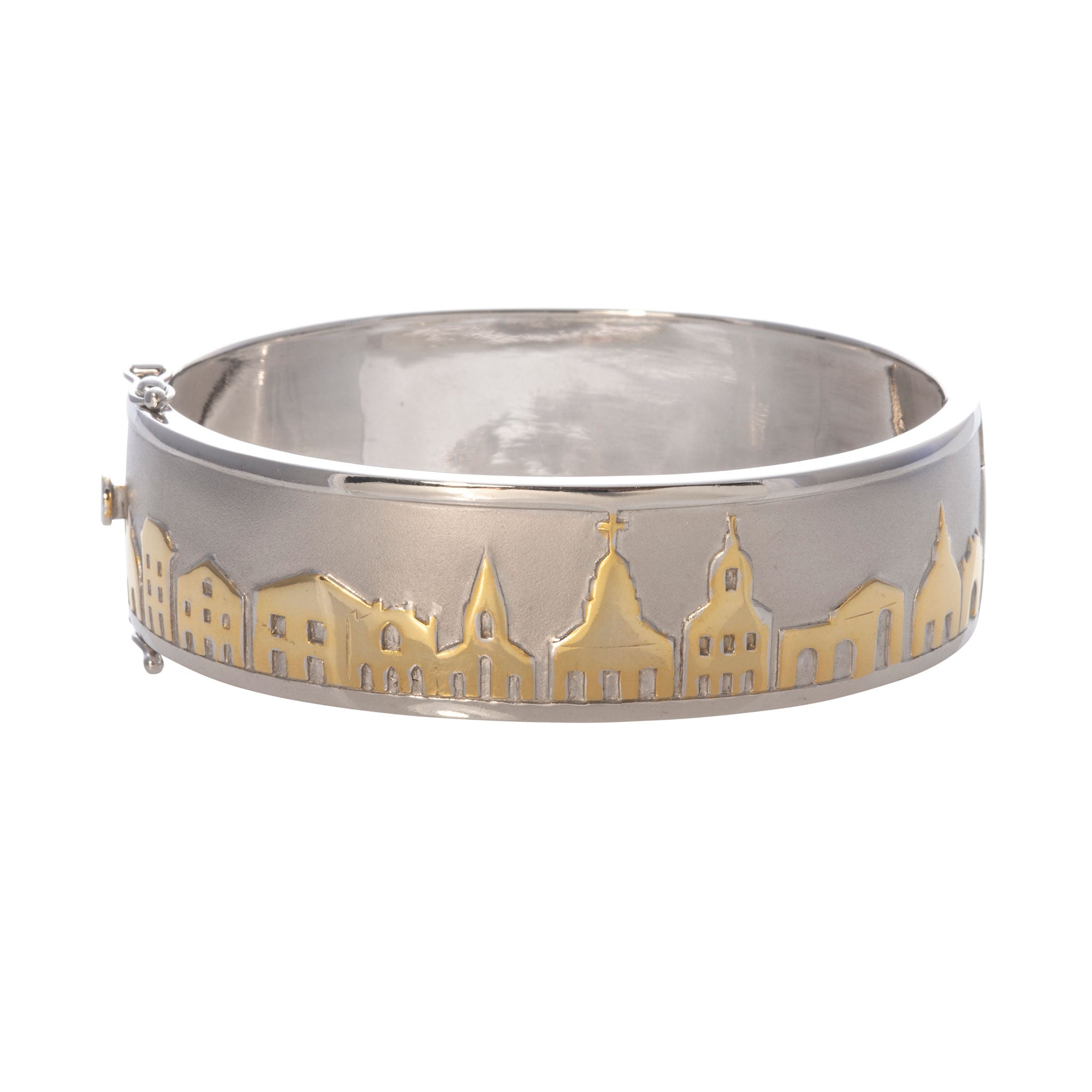 Charleston Skyline Cuff Bangle Bracelet - Elegant Silver Cityscape Jewelry for Women - Perfect for Travel Souvenirs, Gifts & Everyday Wear