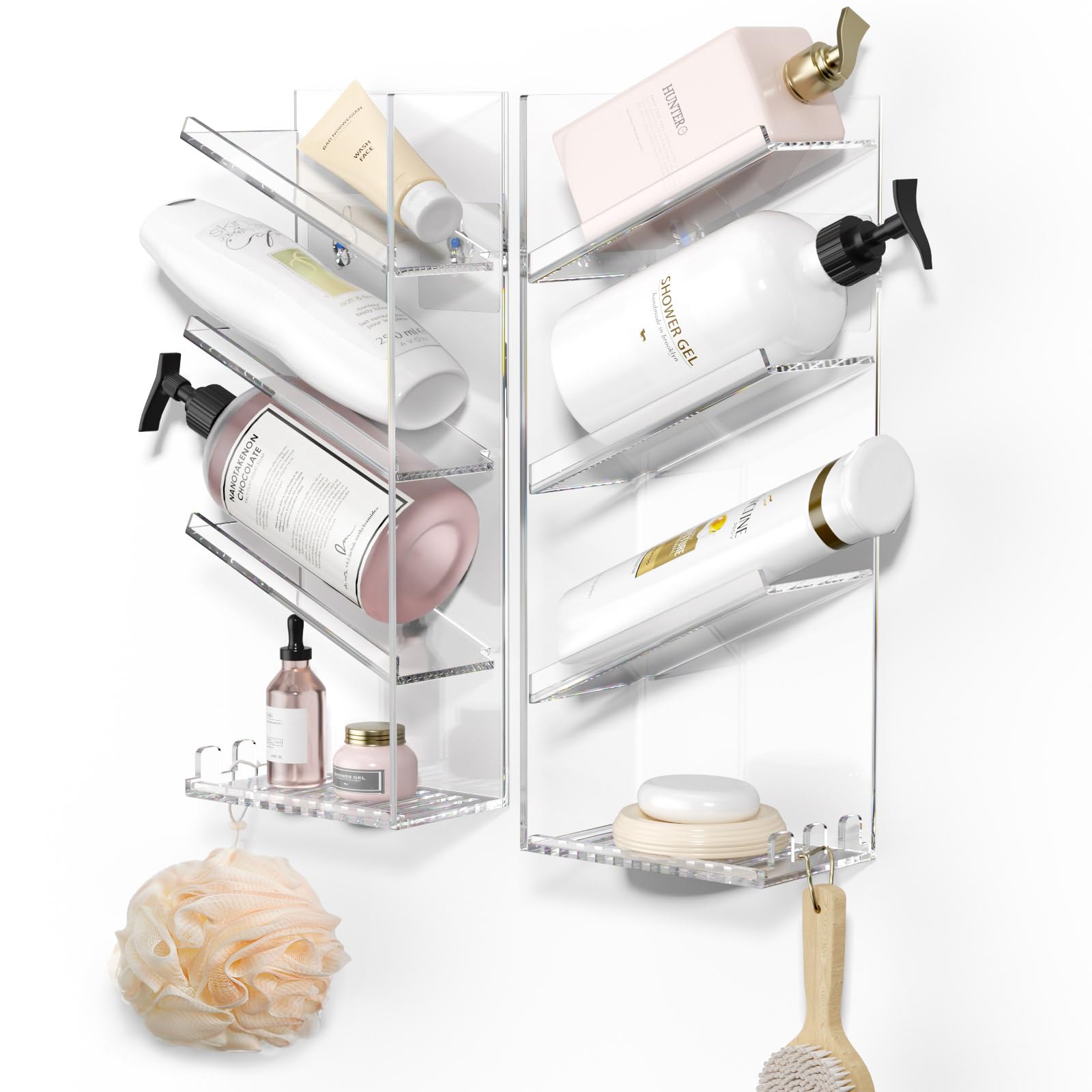AITEE Clear Acrylic Shower Caddy Organizer - Wall Mounted Bathroom Storage Shelf with Suction Cups for Shampoo, Conditioner & Soap - No Drilling, Rustproof & Durable - Perfect for Small Bathrooms, Apartments & Dorm Showers