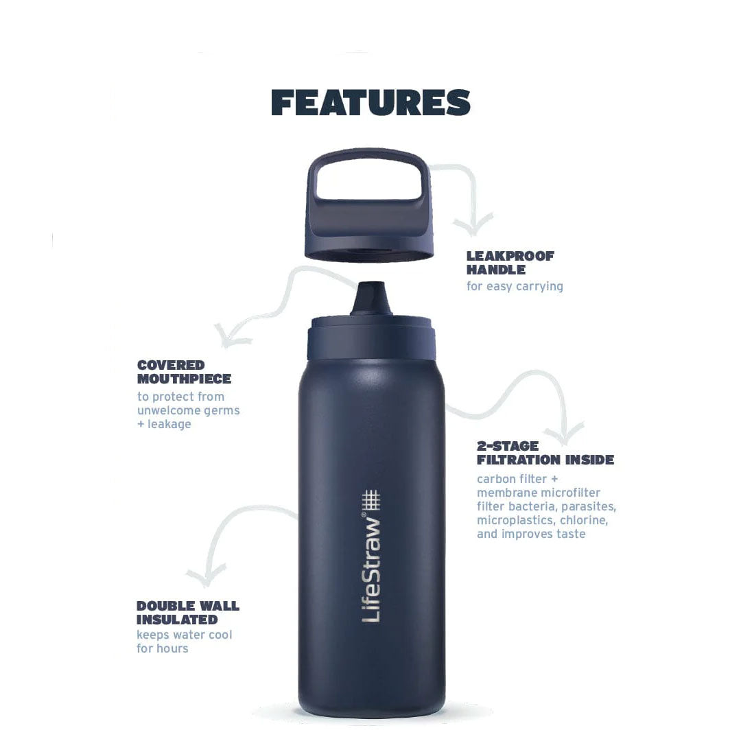 LifeStraw Vacuum Insulated Stainless Steel Water Bottle with Built-in Filter - 18oz (530ml) for Hiking, Camping & Outdoor Adventures