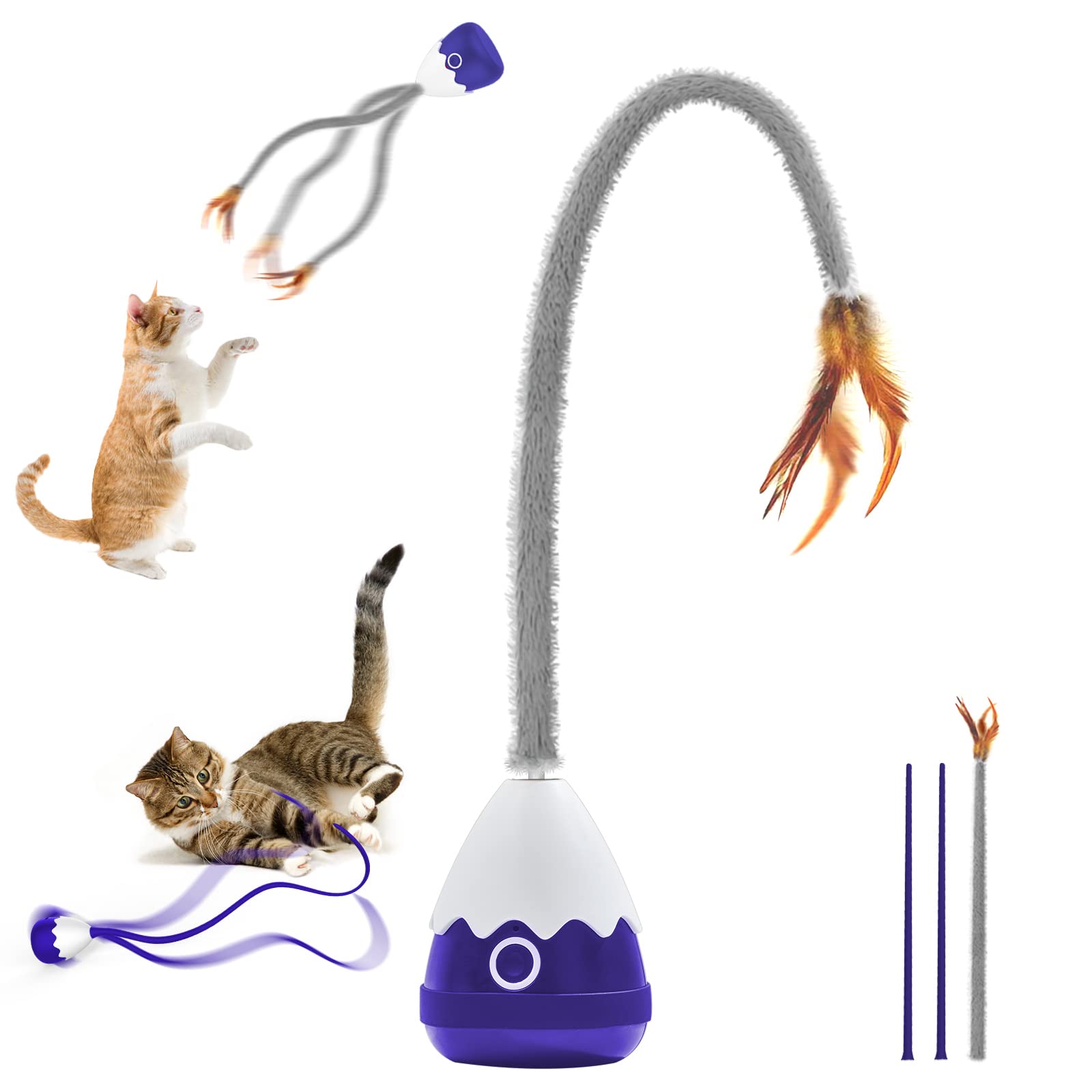 Rechargeable Plush Cat Wand Toy with Silicone Teaser Tail - Interactive Electronic Cat Toy for Indoor Cats & Kittens, Automatic Exercise Play for Boredom Relief & Hunting Instinct - Perfect for Playtime, Training & Bonding (Navy Blue)
