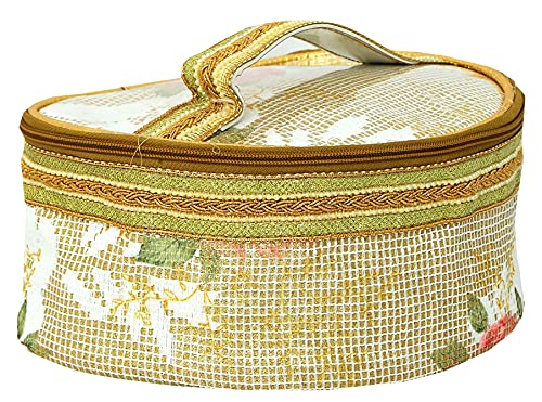 Kuber Laminated Makeup Bag - Travel Toiletry Case with Handle (2-Pack, Gold) for Cosmetics & Travel Organizer