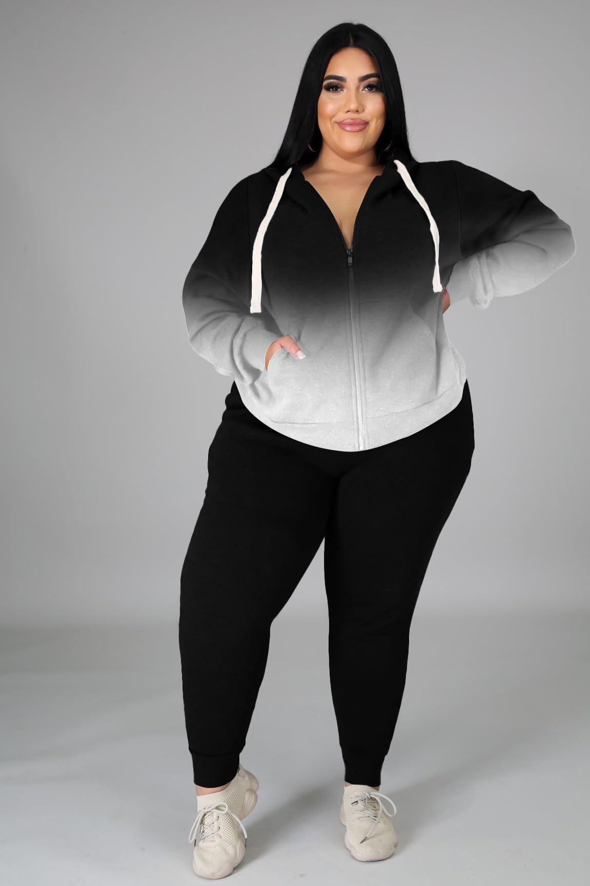 YeGine Women's Plus Size Casual Two Piece Sweatsuit Set - Long Sleeve Tracksuit with Pockets | Comfortable Outfit for Lounge, Travel & Everyday Wear