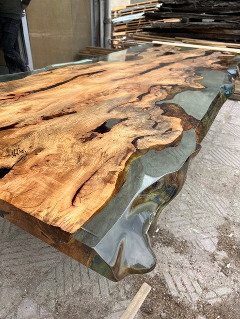 Solid Linden Wood Epoxy Resin Dining Table - Natural Wood Look Modern Side Table for Living Room, Bedroom & Patio - Perfect for Small Spaces, Coffee Table Alternative, Home Decor Accent