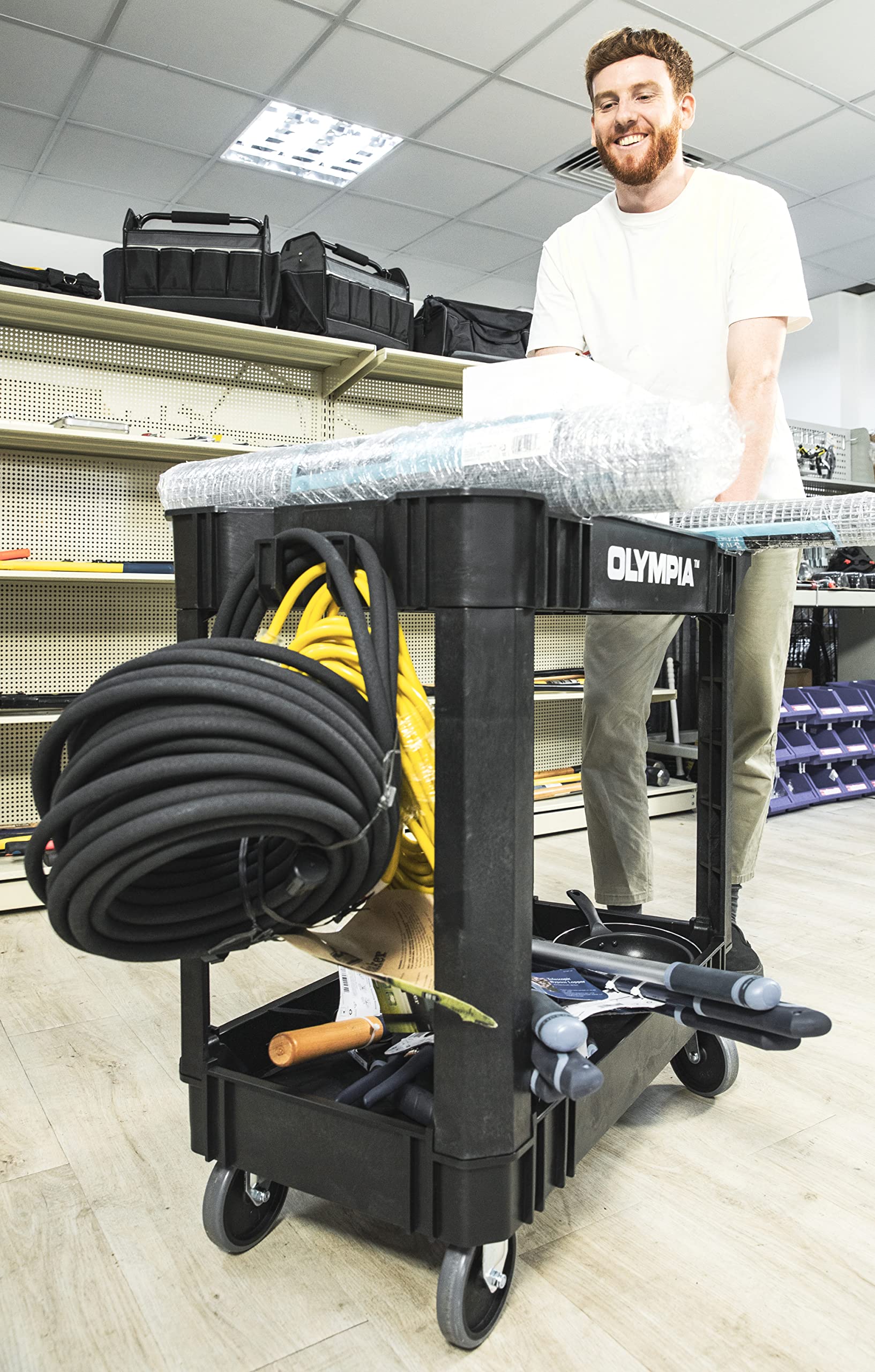 Olympia Tools 2-Shelf Rolling Utility Cart 500lbs Capacity - Heavy Duty for Warehouse & Garage