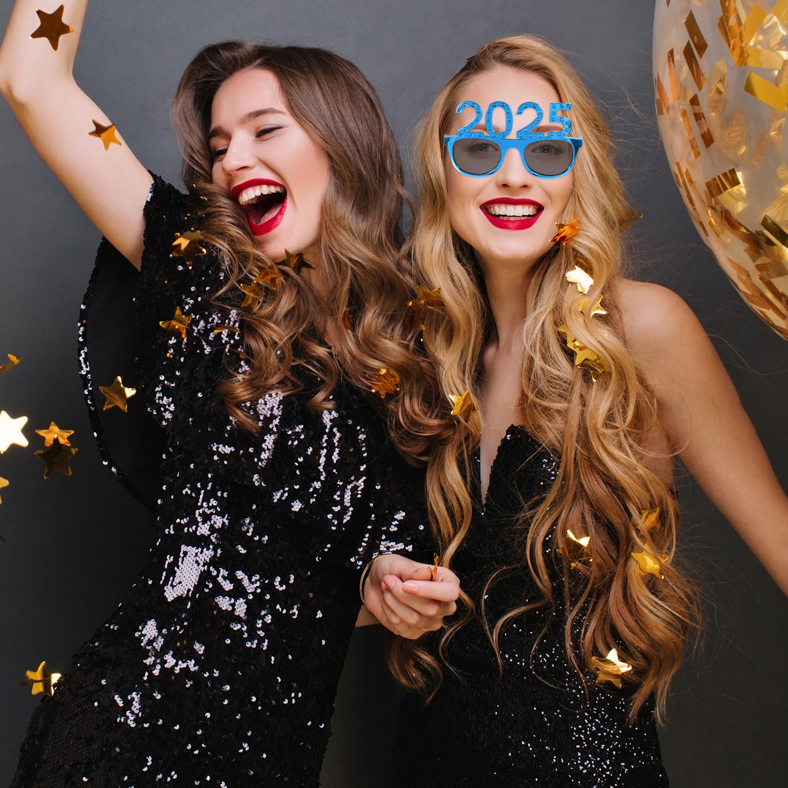 LOGOFUN 5-Pack 2025 Glitter Sunglasses - New Year Party Eyewear with 2025 Number Frame for Holiday, Graduation & Celebrations - Colorful & Fun Accessories for NYE, Countdown Parties & Festive Events