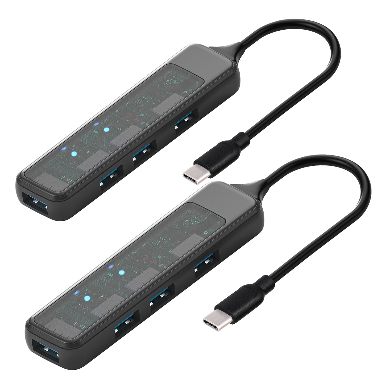 XuanGui 4-Port USB C Hub with USB 3.0 & 2.0 Ports - Ultra Slim Portable USB C Splitter Adapter for MacBook Pro, Laptop, iPad Pro - Perfect for Office, Travel & Home Use (2 Pack)
