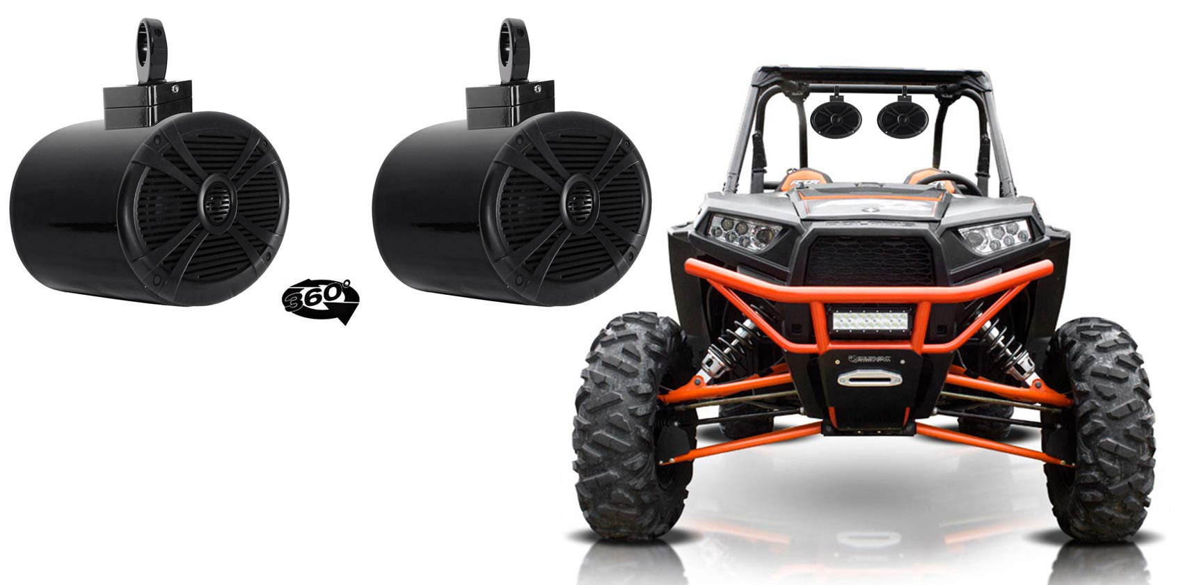 Rockville 2-Pack 6x9 Inch 1000W 360° Swivel Black Aluminum Tower Speakers for RZR ATV UTV - Waterproof Off-Road Audio for Trail Riding & Outdoor Adventures