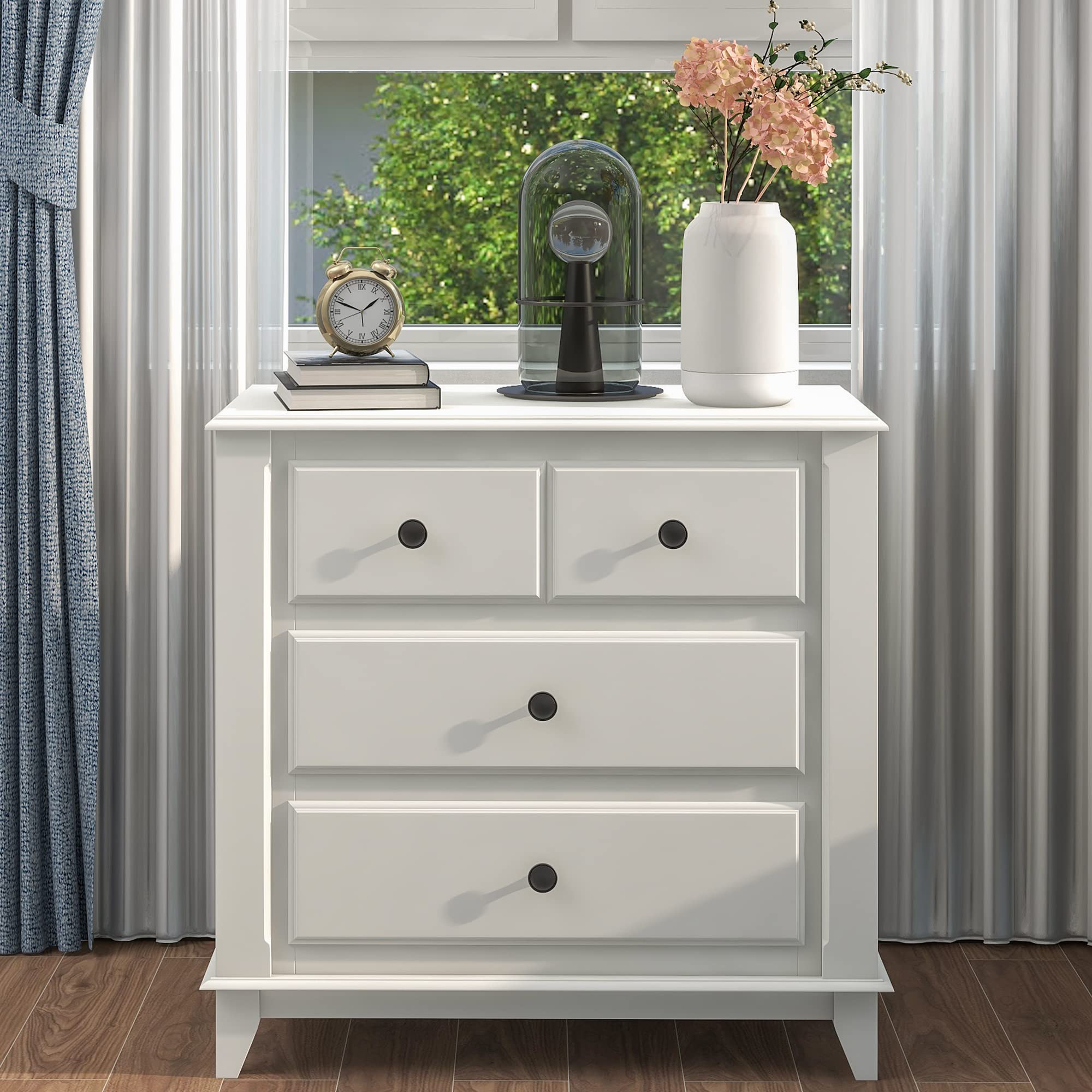 Mid Century Modern Nightstand - Wooden Bedside Table with Drawer & Shelf, White - Stylish End Table for Bedroom Storage & Living Room Decor