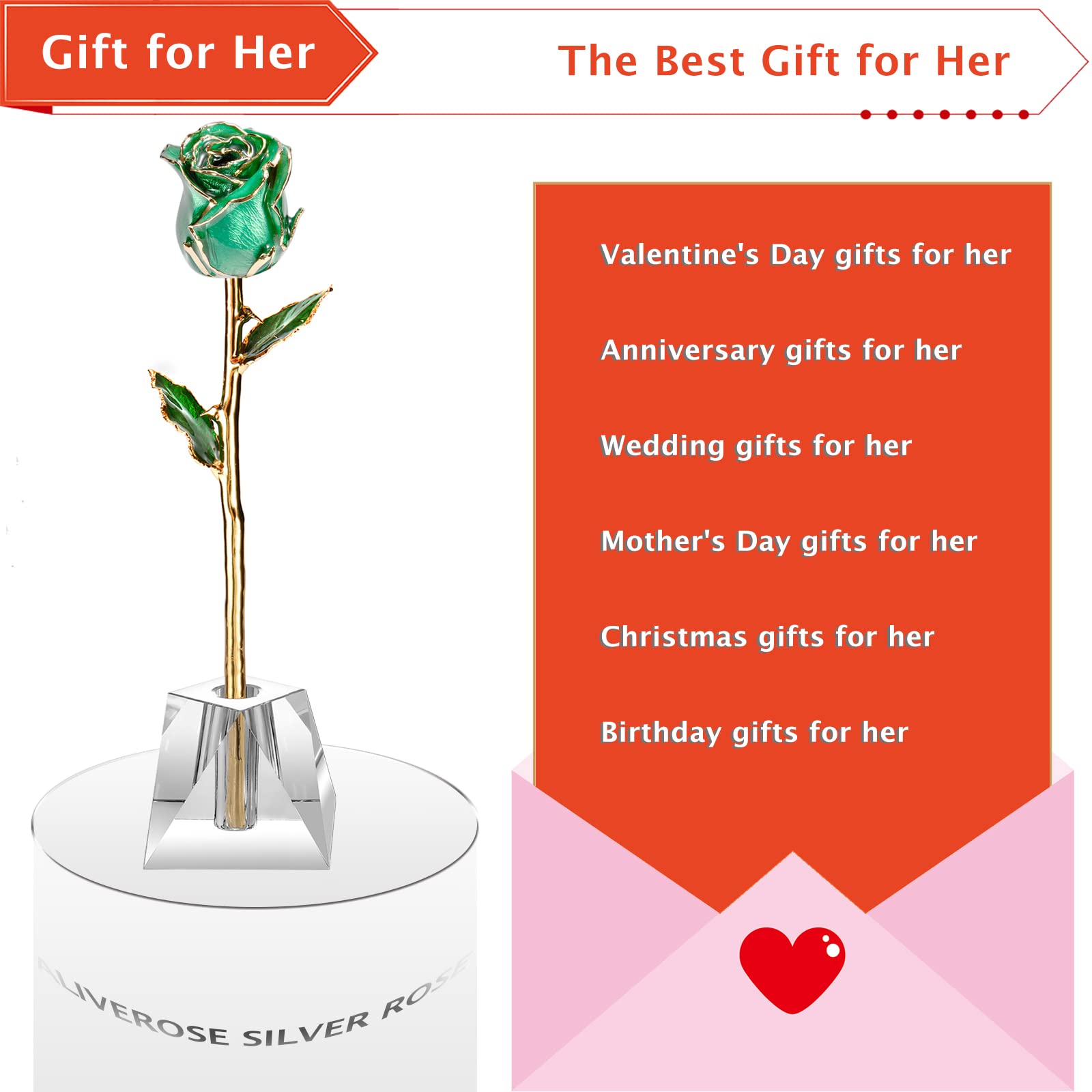 24K Gold Dipped Real Rose in Crystal Vase - Luxury Eternal Rose Gift for Valentine's Day, Anniversary, Mother's Day & Birthday - Perfect Romantic Gift for Her, Wedding Decoration & Home Décor