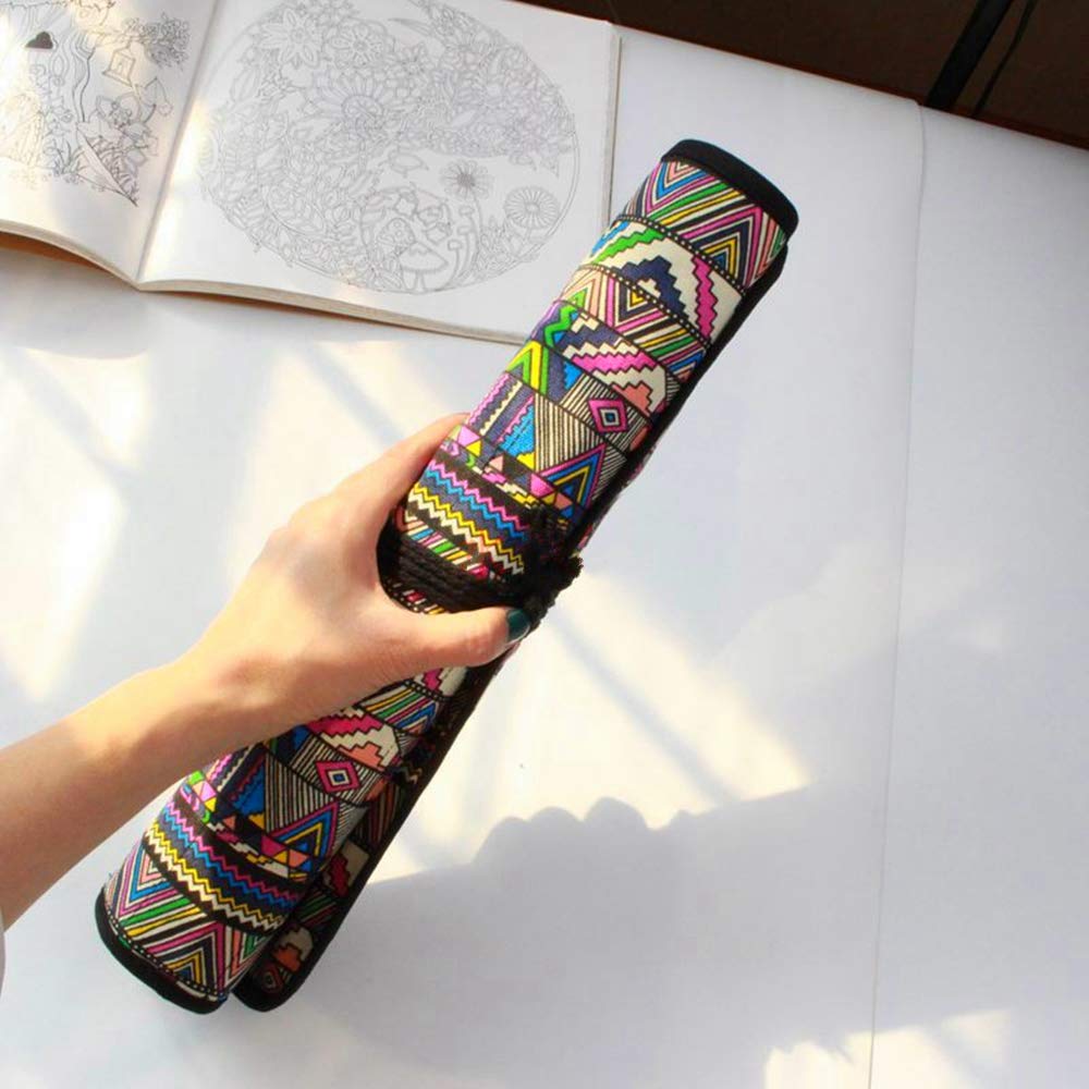 LaVenty Boho Roll Up Paint Brush Holder - Artist Canvas Roll Pouch Bag for Painting Organization & Storage - Perfect for Makeup Brushes & Art Supplies (Brushes Not Included) - Ideal for Artists, Travel & Studio Organization