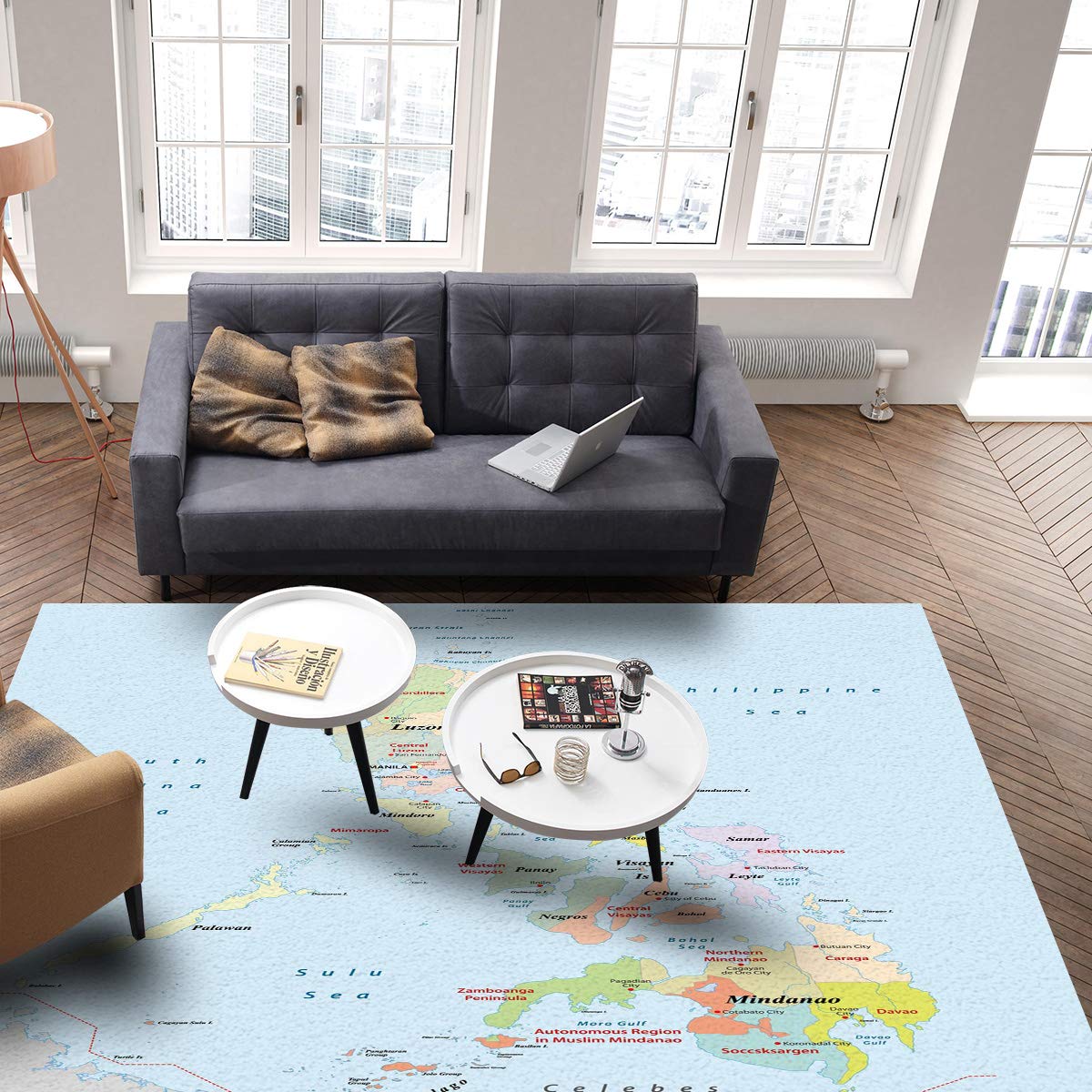 5'x7' Non-Slip Philippines Map Area Rug - Washable Living Room Bedroom Accent Carpet, Kitchen Mat, Front Porch Doormat & Bath Runner - Perfect for Home Decor, Cultural Display & High-Traffic Areas