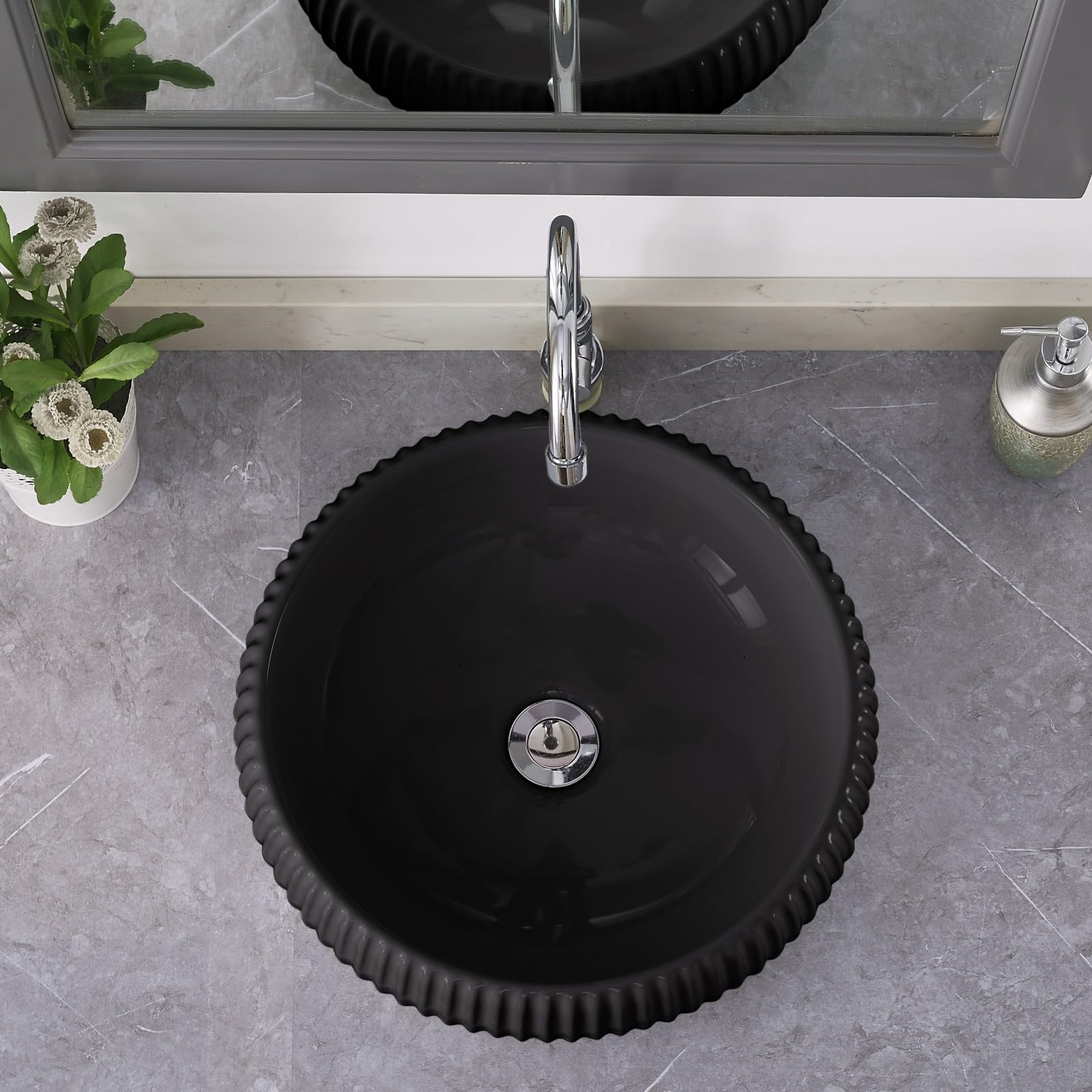 Modern Black Round Vessel Sink - 16.5