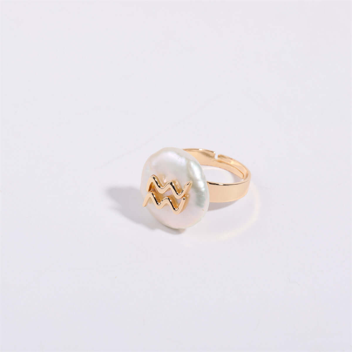 14K Gold Zodiac Sign Pearl Stacking Ring - Aries, Taurus, Gemini, Cancer, Leo, Virgo, Libra, Scorpio, Sagittarius, Capricorn, Aquarius, Pisces | Elegant Dainty Jewelry for Women | Perfect for Birthday Gifts, Anniversary, Valentine's Day & Everyday Wear (MQ801)