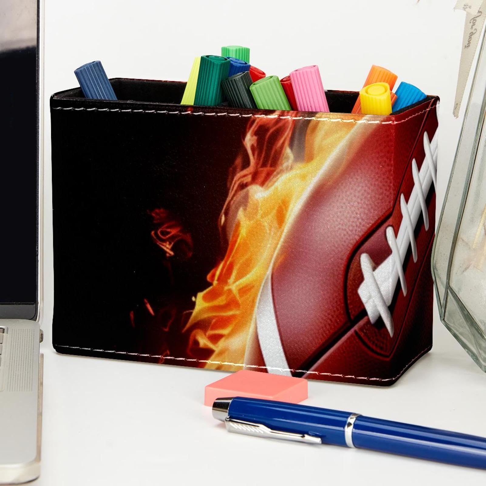 Desk Pen Holder & Pencil Organizer - American Football & Fire Design Office Supplies for Home, Office, and School Organization