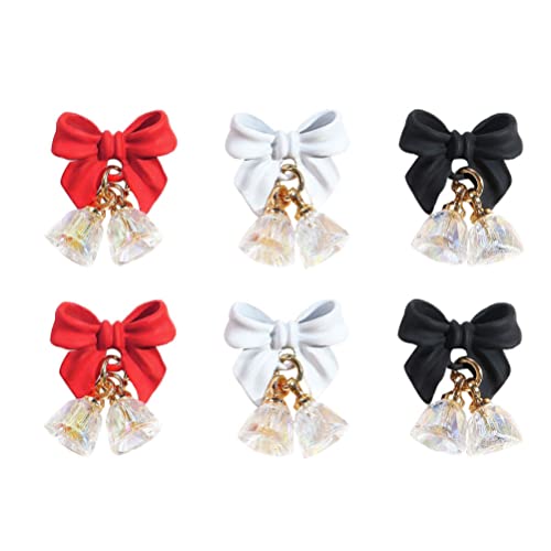 FOMIYES 6Pcs 3D Nail Crystal Charms - Bling Rhinestone Bowknot Bell Pendant for DIY Nail Art, Salon Supplies, Women's Jewelry, Perfect for Parties, Weddings, and Special Occasions